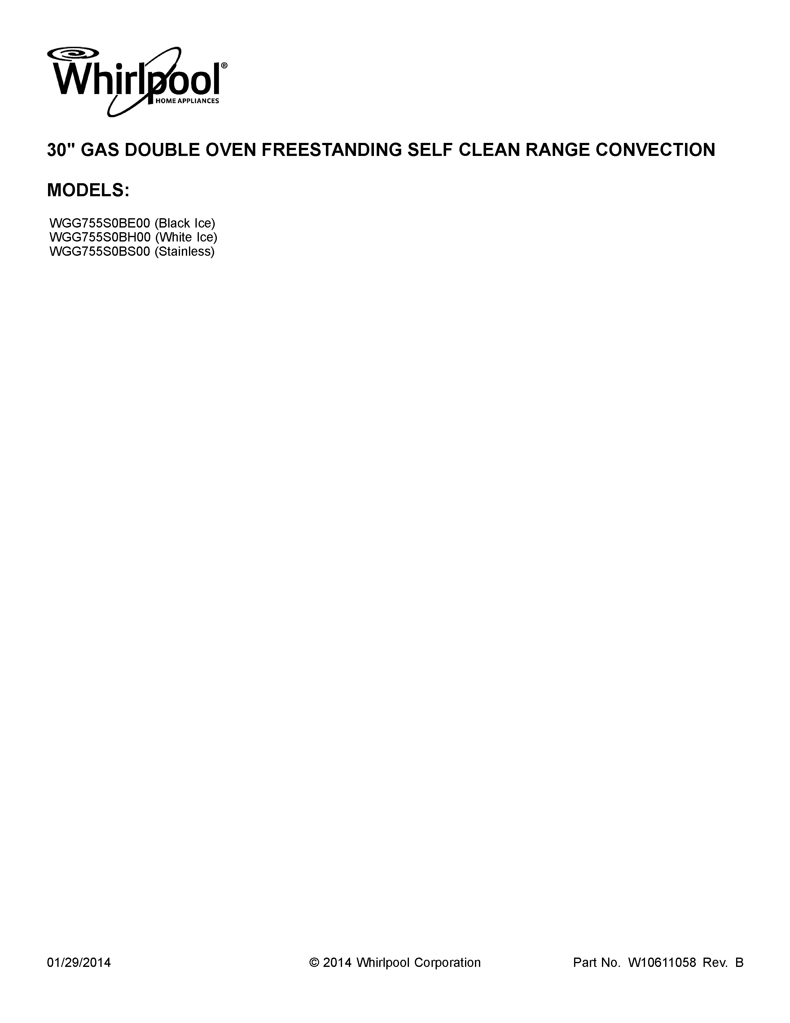 Whirlpool WGG755S0BS00 cover sheet diagram