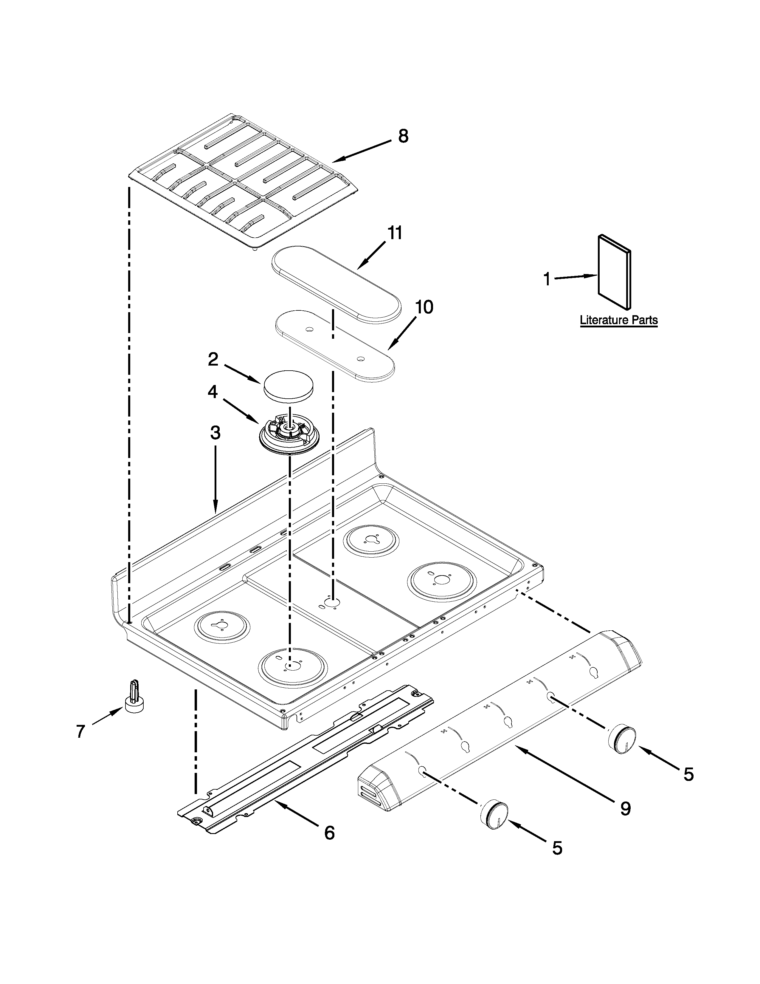 Whirlpool WGG755S0BS00 cooktop parts diagram