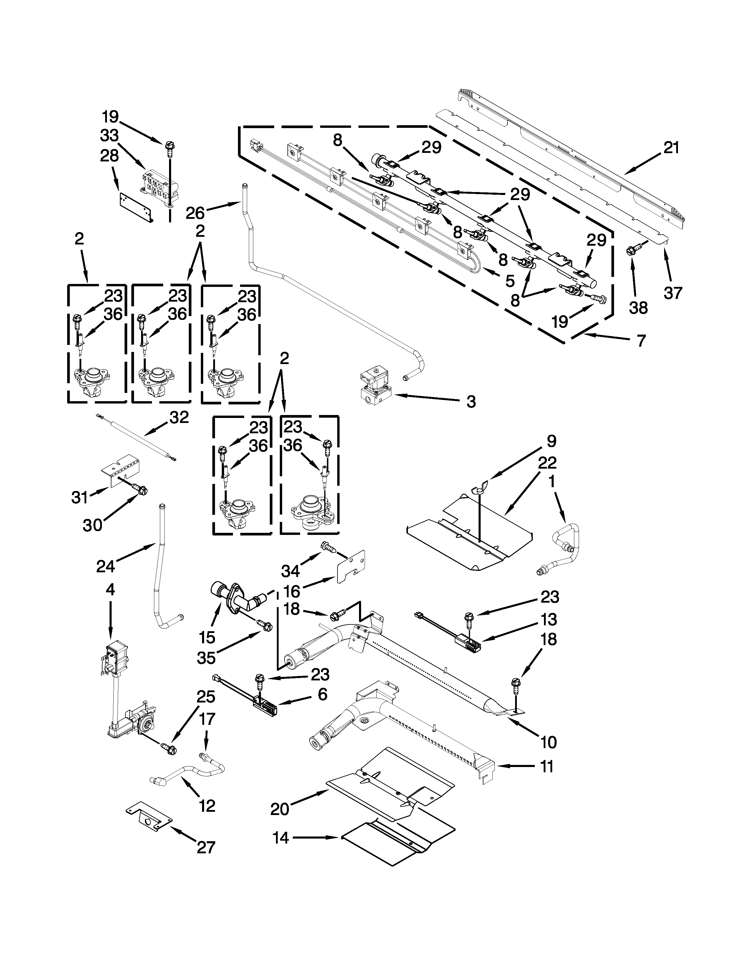 Whirlpool WGG755S0BS00 manifold parts diagram