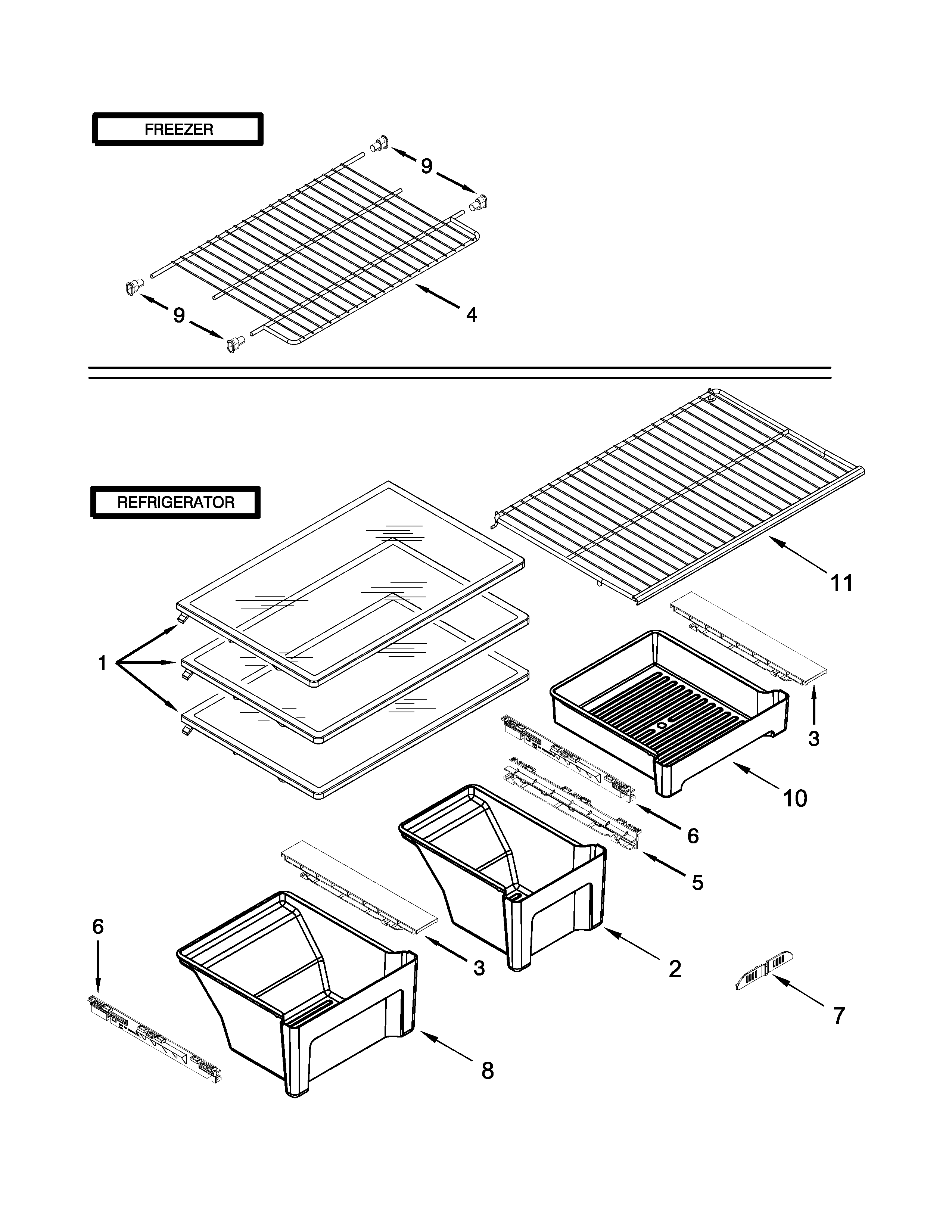 Whirlpool WRT108TFYW01 shelf parts diagram