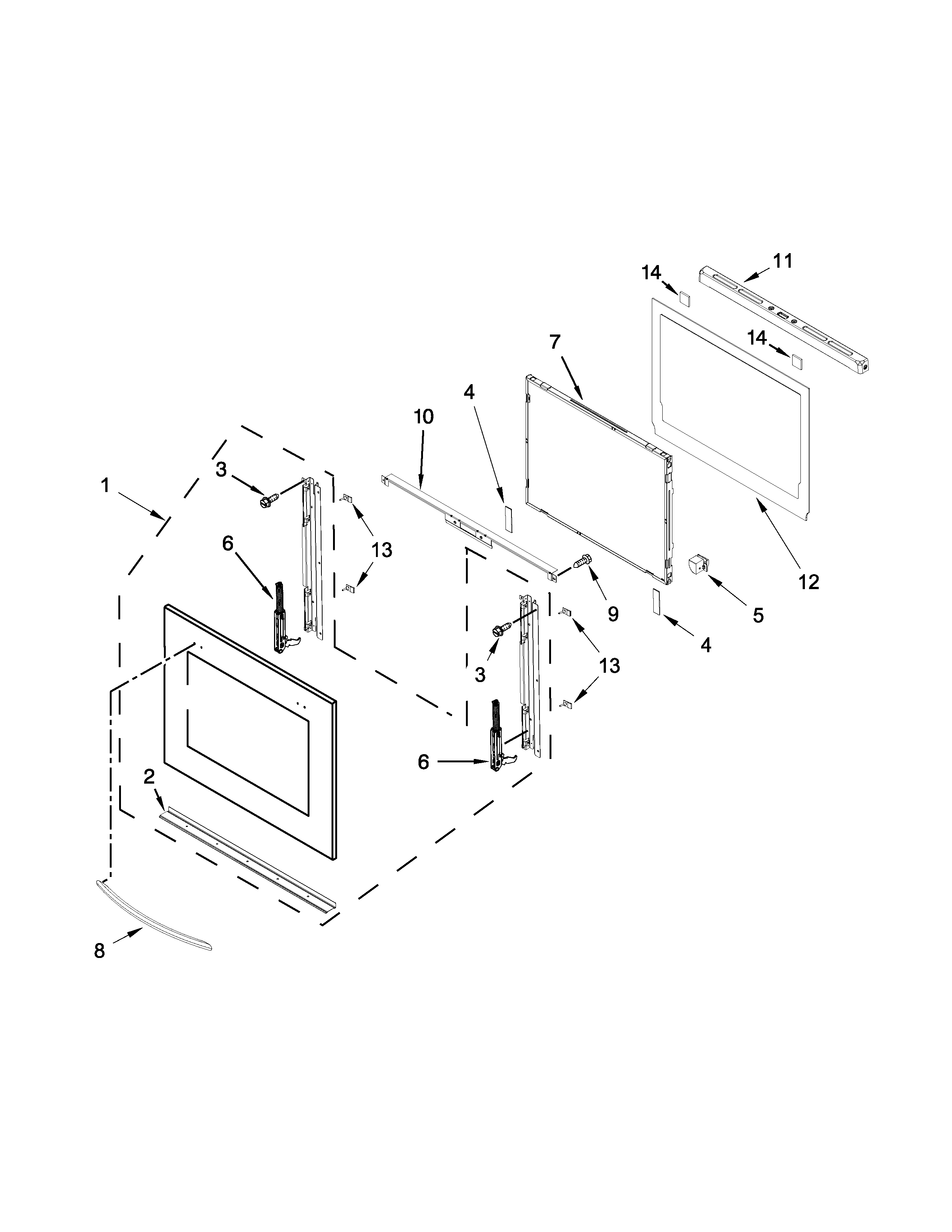 KitchenAid KEBS209BWH00 upper oven door parts diagram
