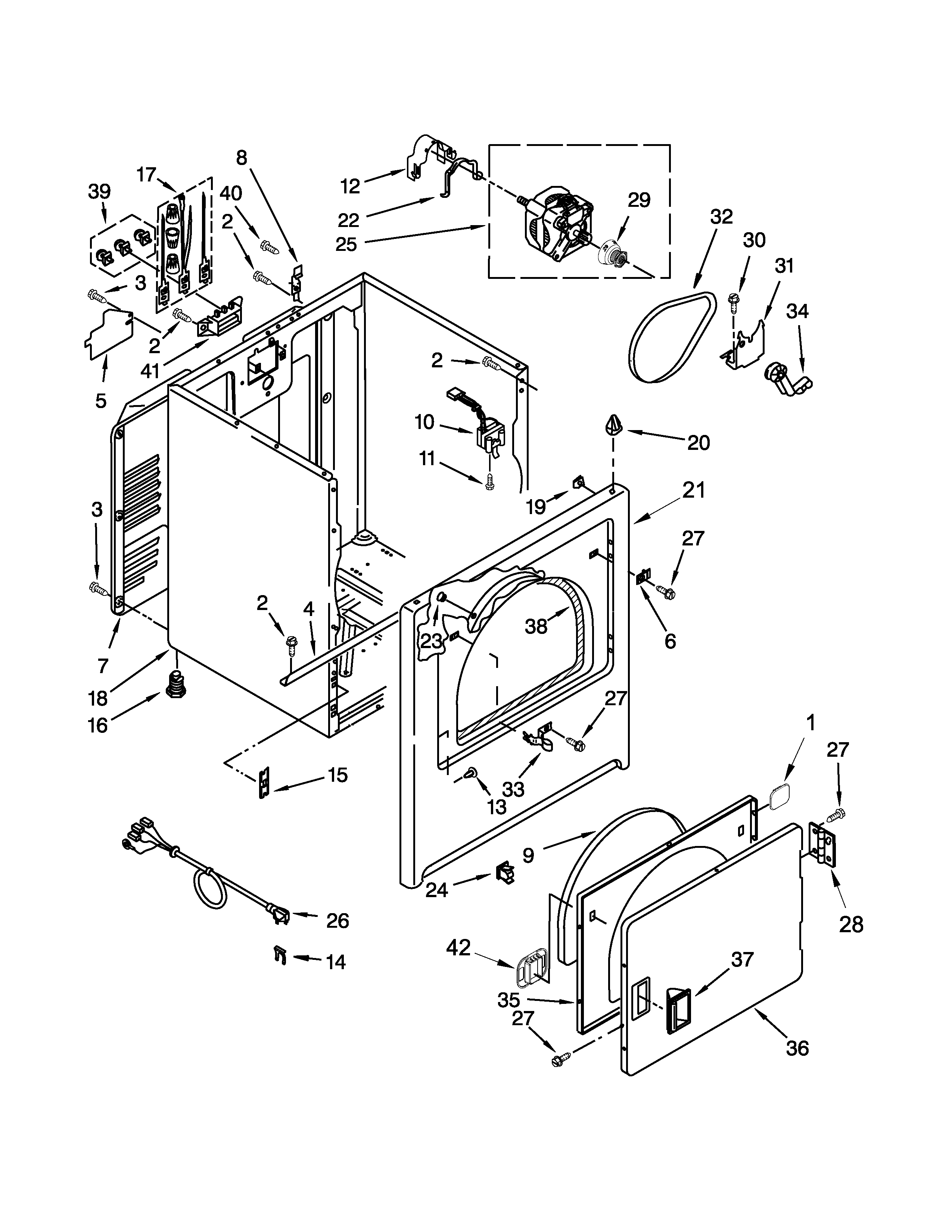 Whirlpool YWED4900XW2 cabinet parts diagram