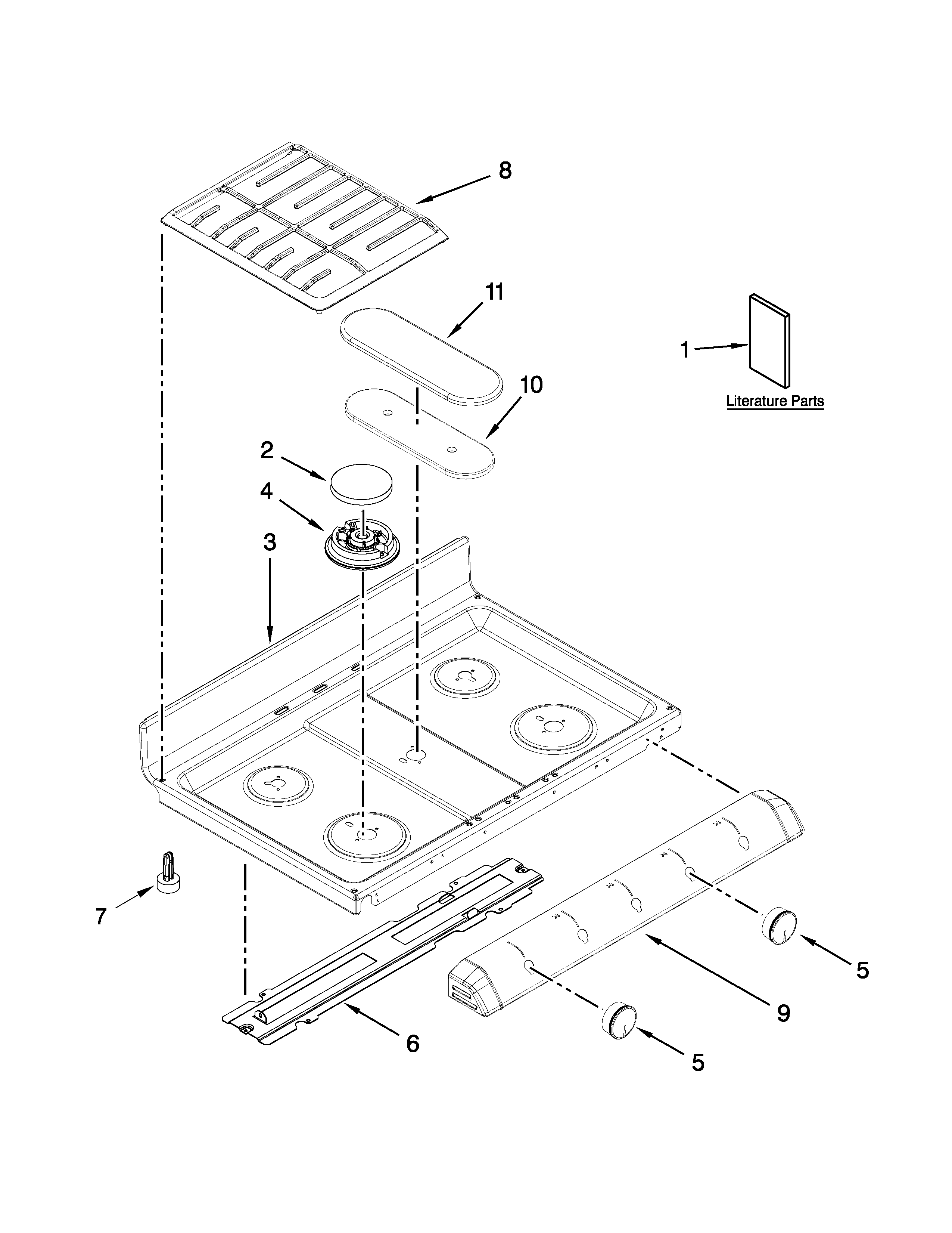 Whirlpool WGG755S0BE01 cooktop parts diagram