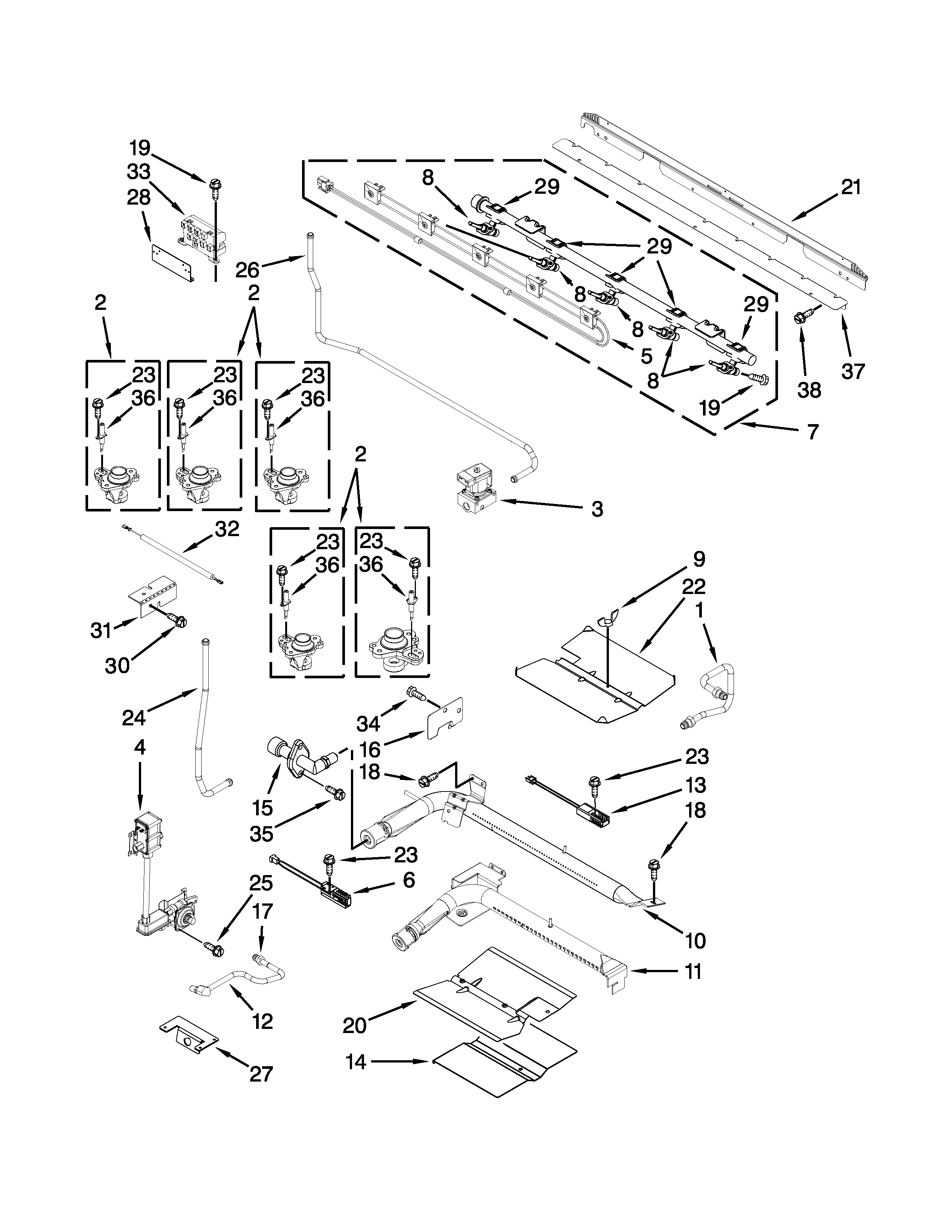 Whirlpool WGG755S0BE01 manifold parts diagram