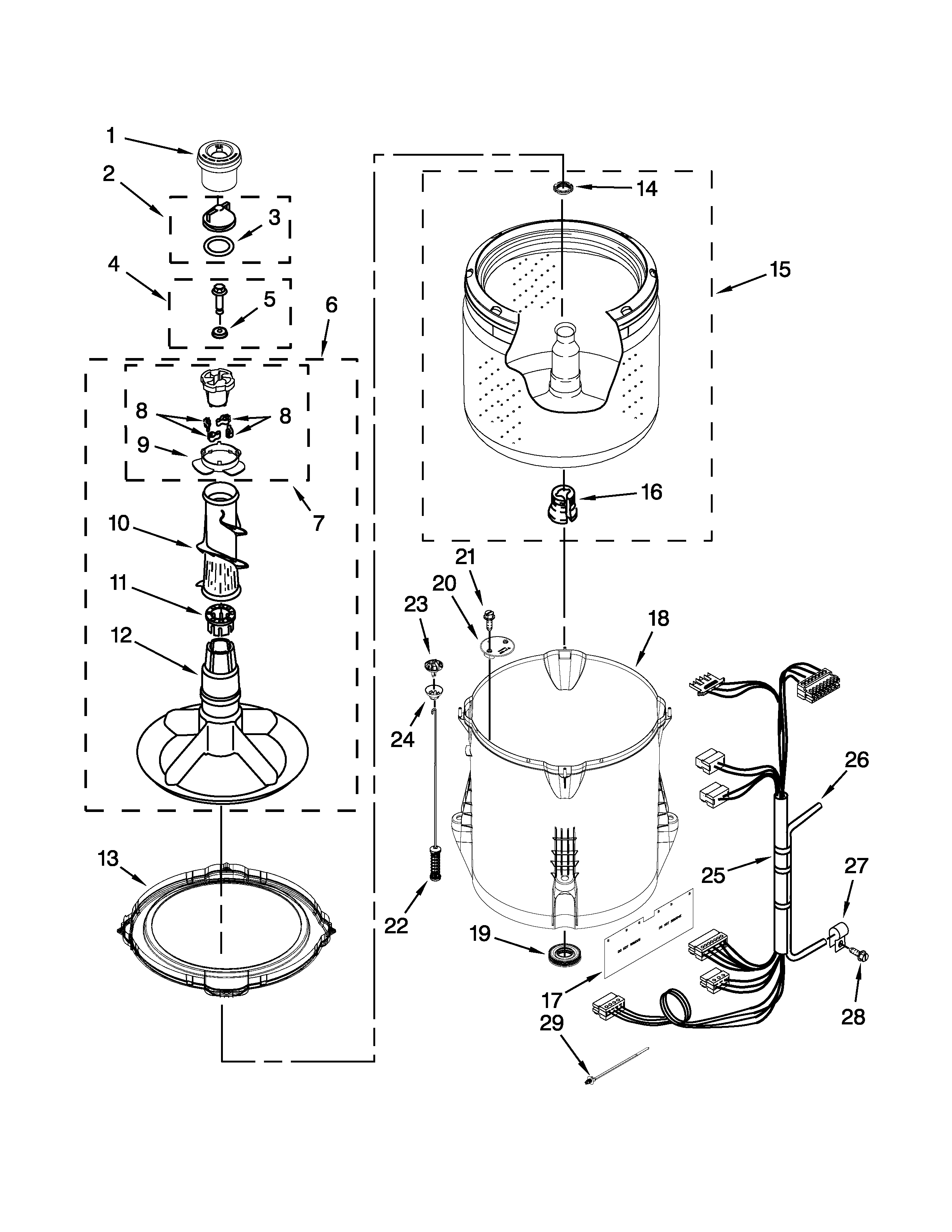 Whirlpool 1CWTW4800YQ1 basket and tub parts diagram
