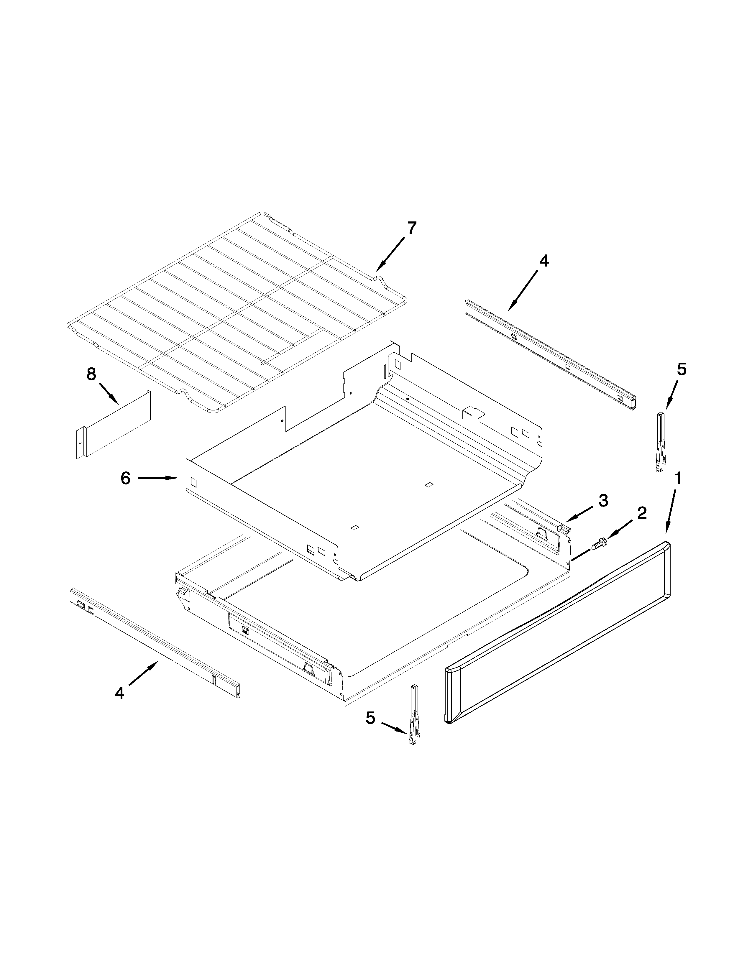 KitchenAid KERS202BWH0 drawer and rack parts diagram