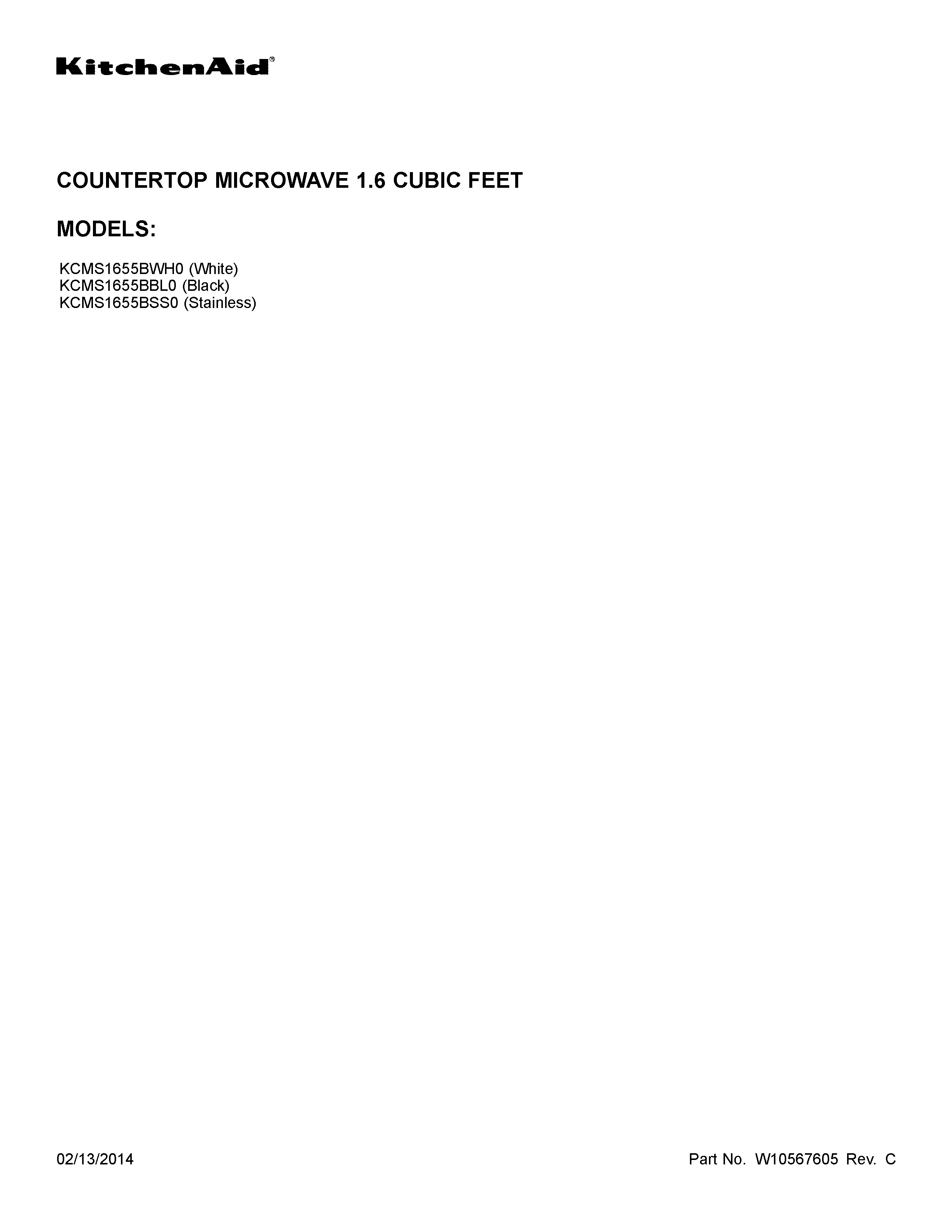 KitchenAid KCMS1655BSS0 cover sheet diagram