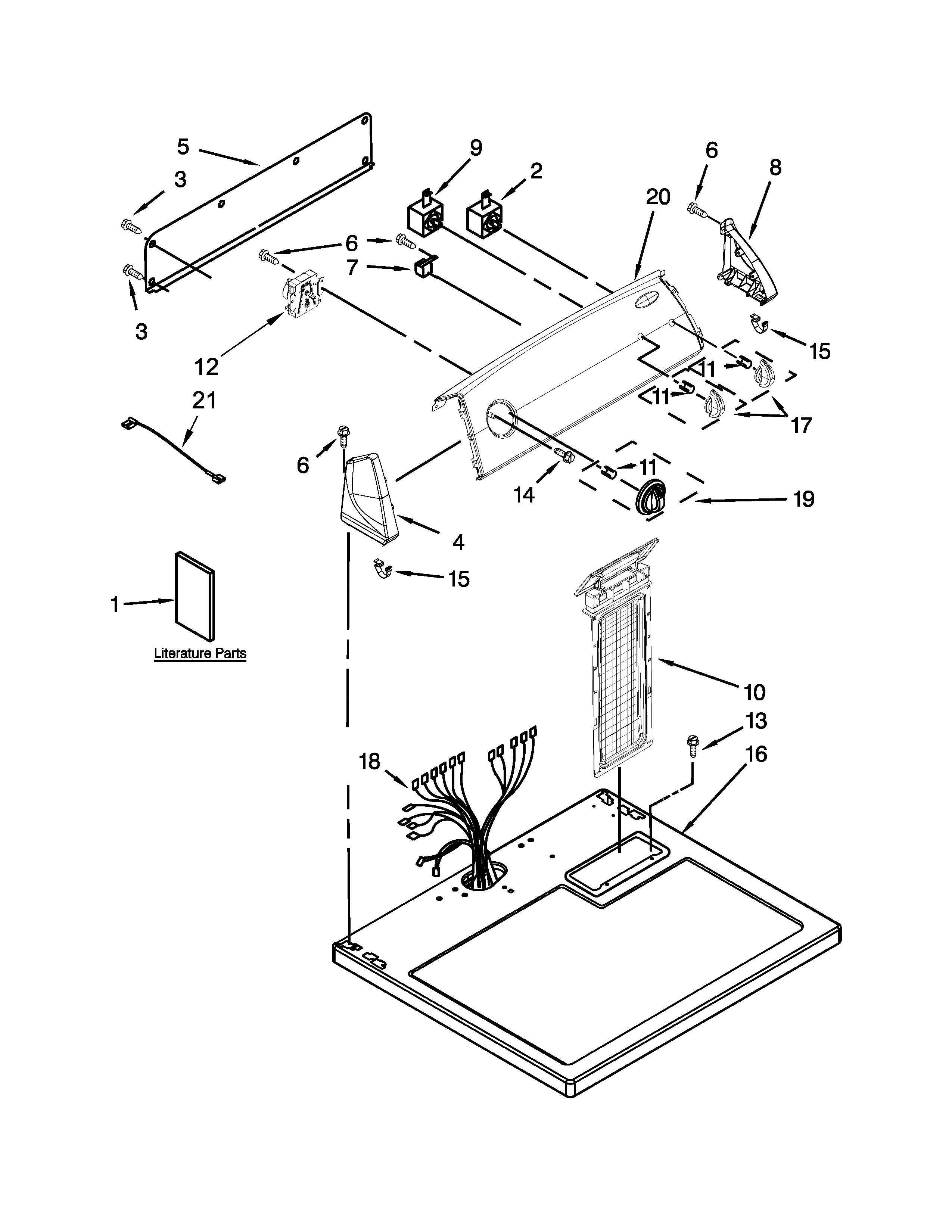 Whirlpool WED4800XQ3 top and console parts diagram