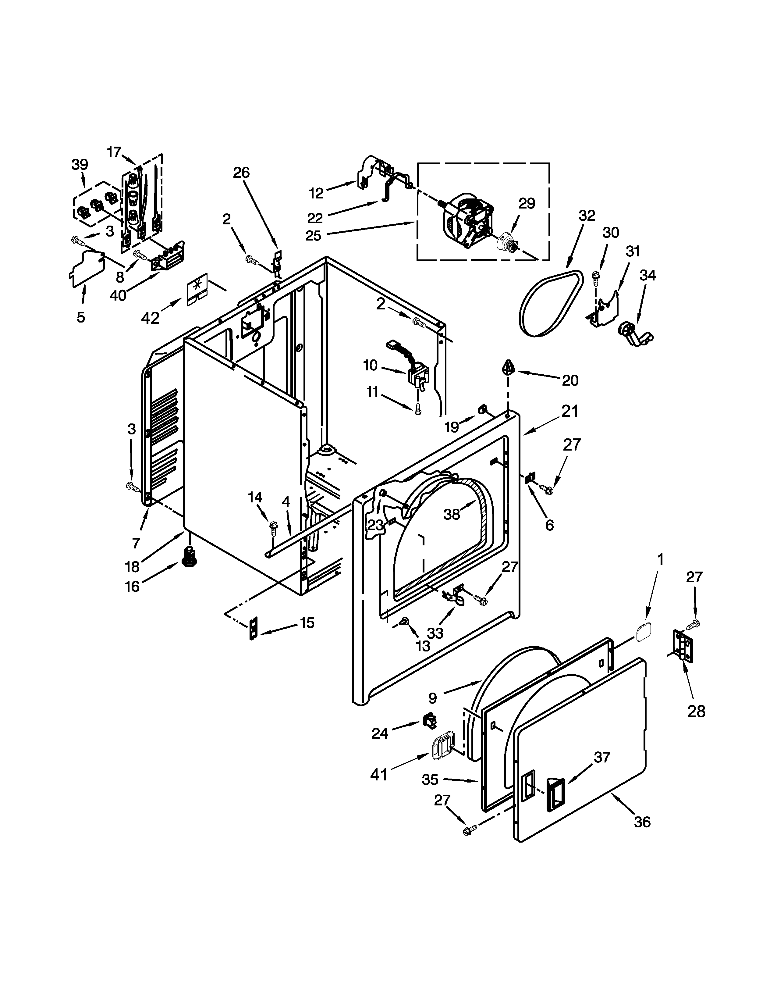 Whirlpool WED4800XQ3 cabinet parts diagram