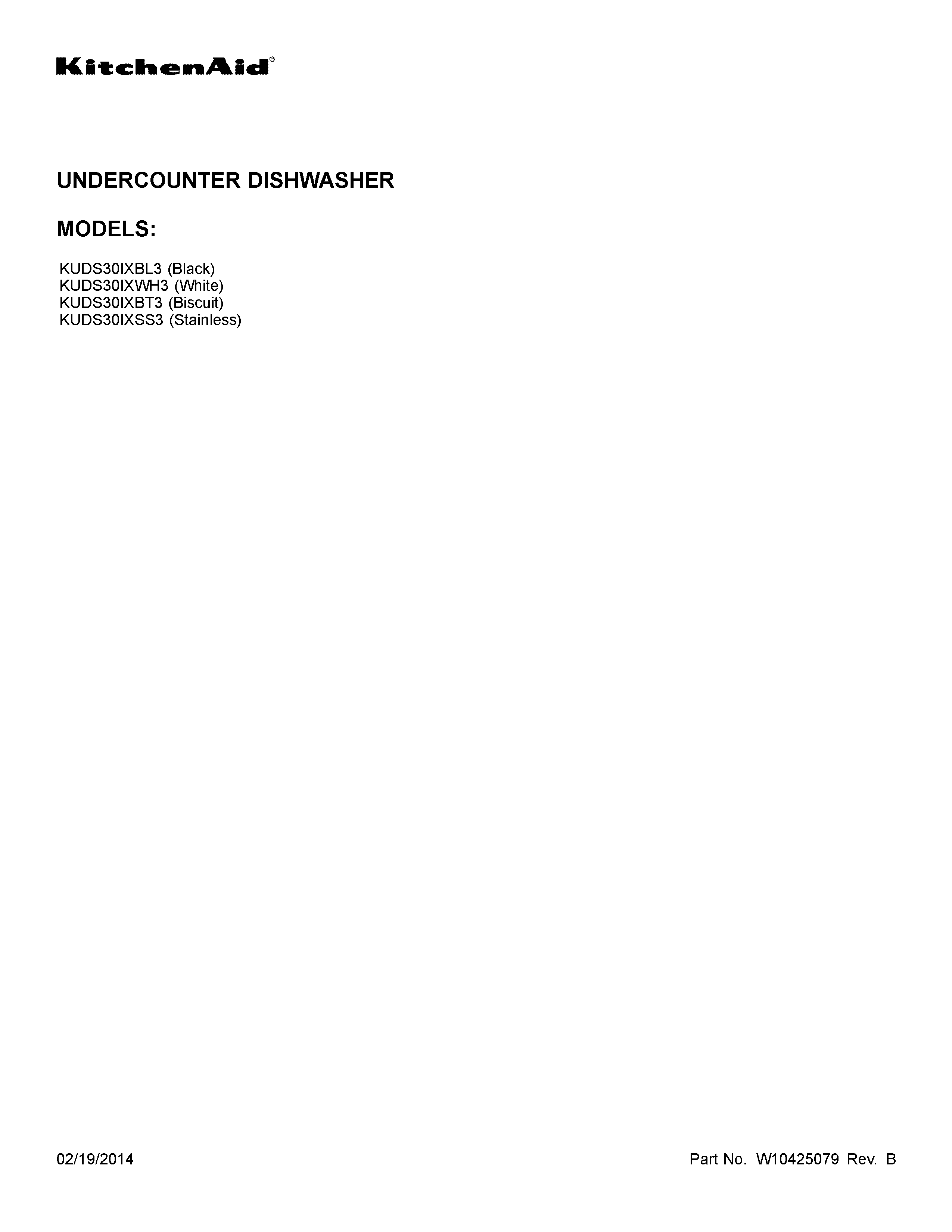 KitchenAid KUDS30IXBL3 cover sheet diagram