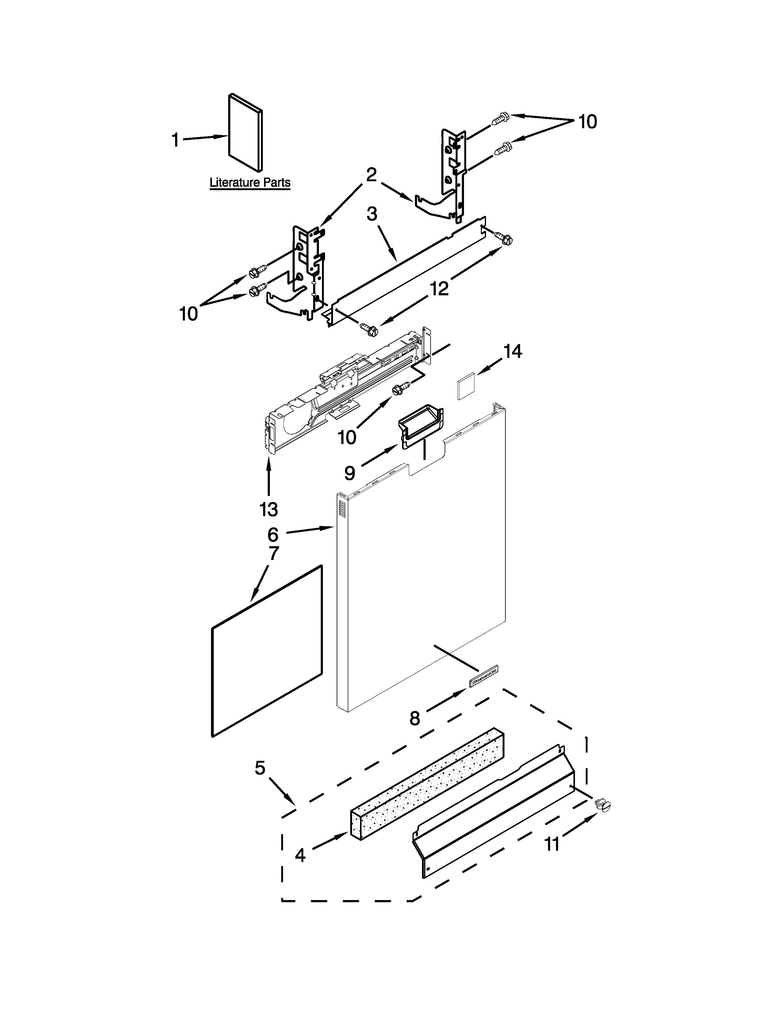 KitchenAid KUDS30IXBL3 door panel parts diagram