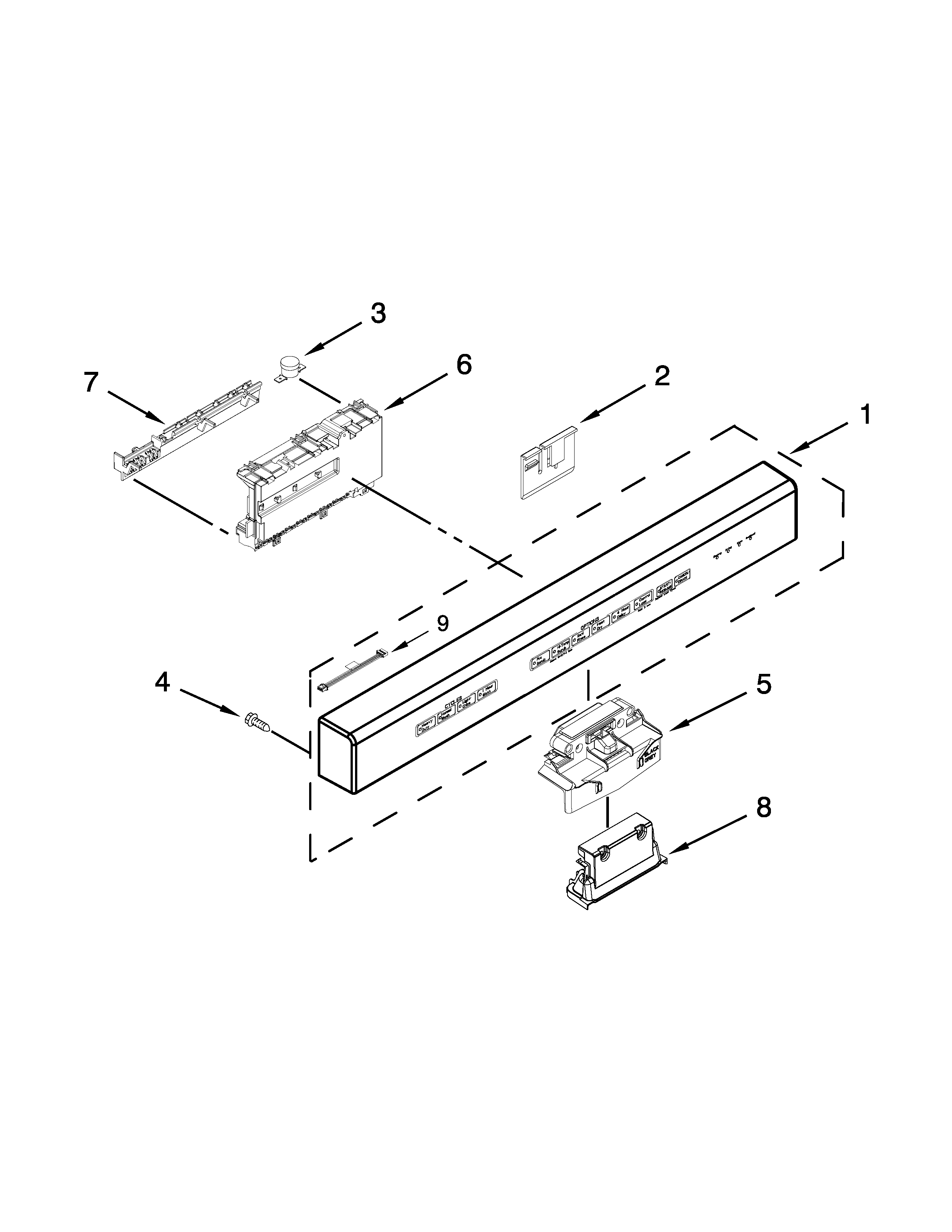 KitchenAid KUDS30IXBL3 control panel and latch parts diagram
