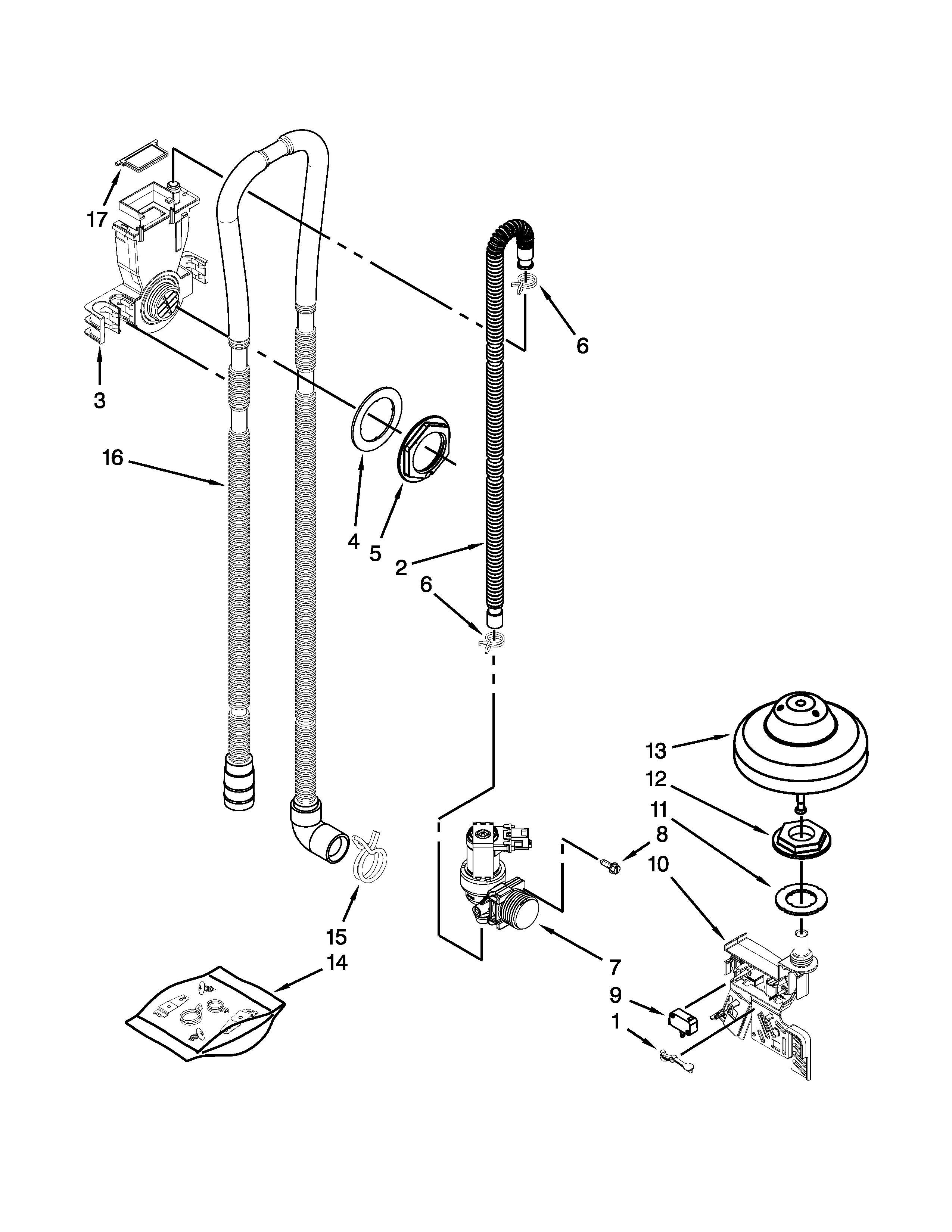 KitchenAid KUDS30IXBL3 fill, drain and overfill parts diagram