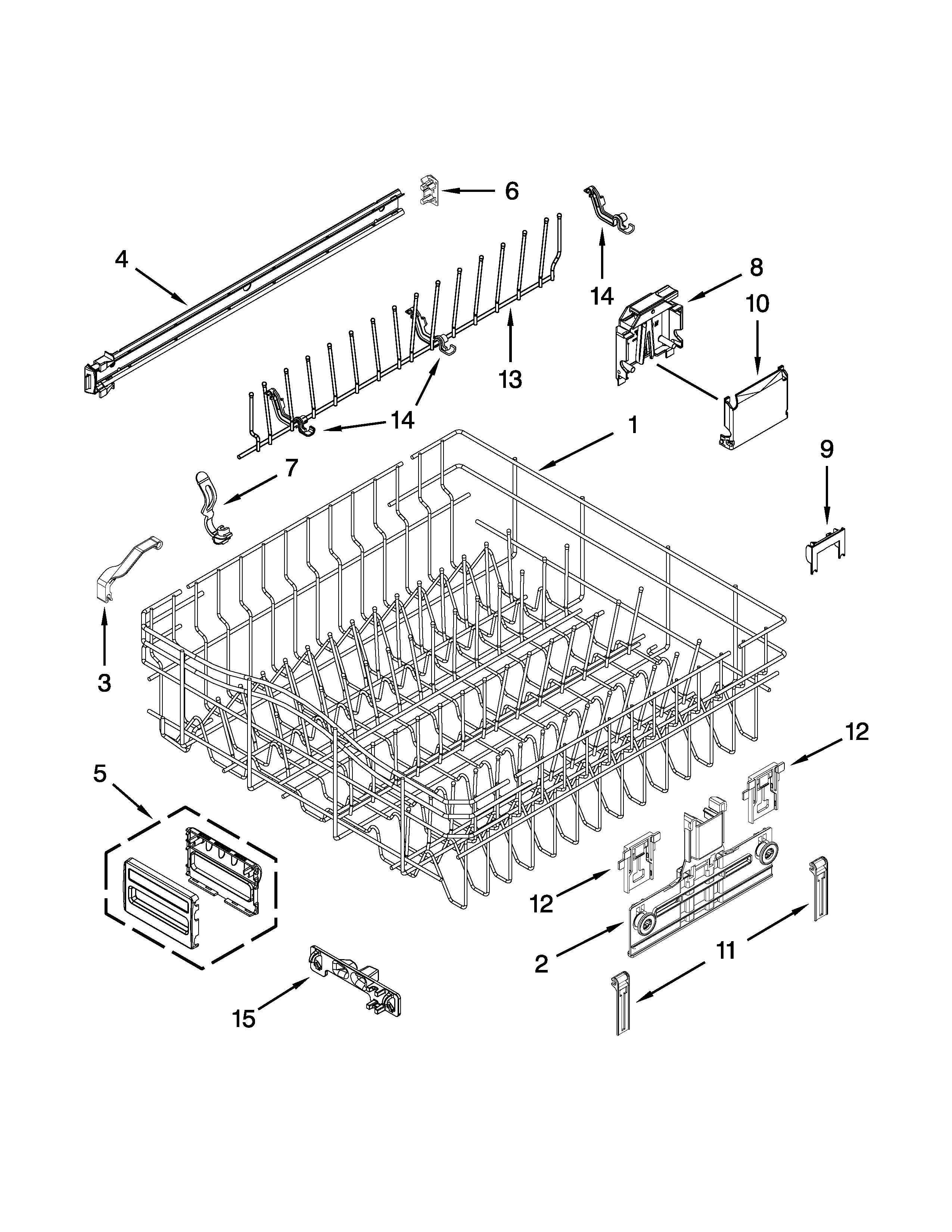 KitchenAid KUDS30IXBL3 upper rack and track parts diagram