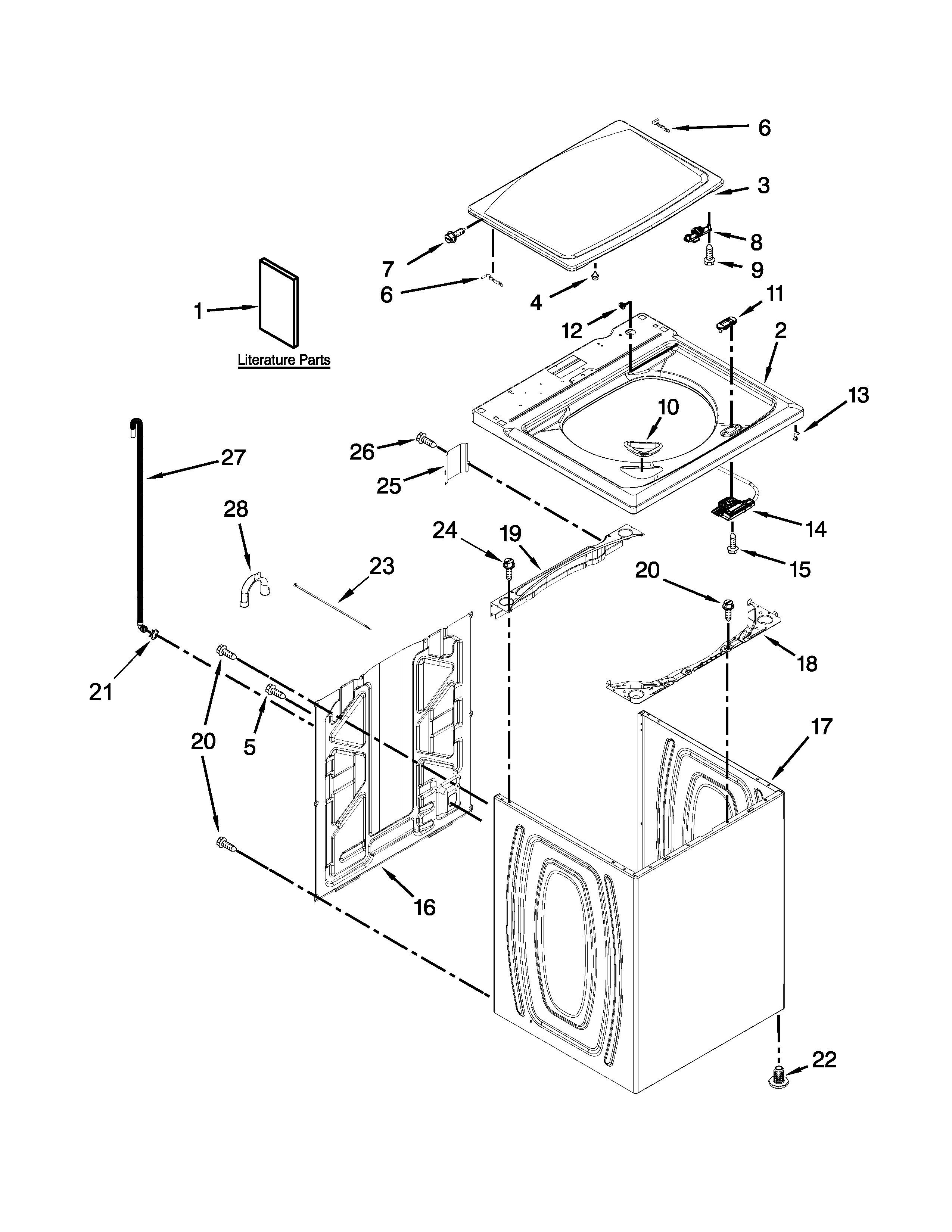 Maytag 7MMVWC100DW0 top and cabinet parts diagram