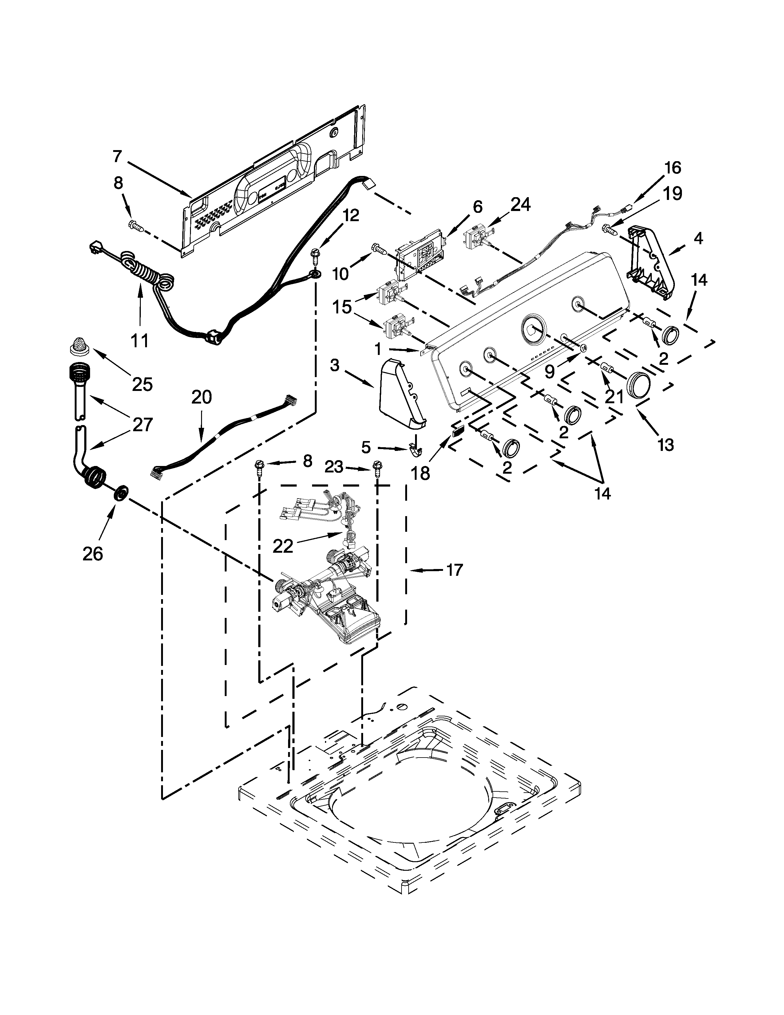 Maytag 7MMVWC100DW0 controls and water inlet parts diagram