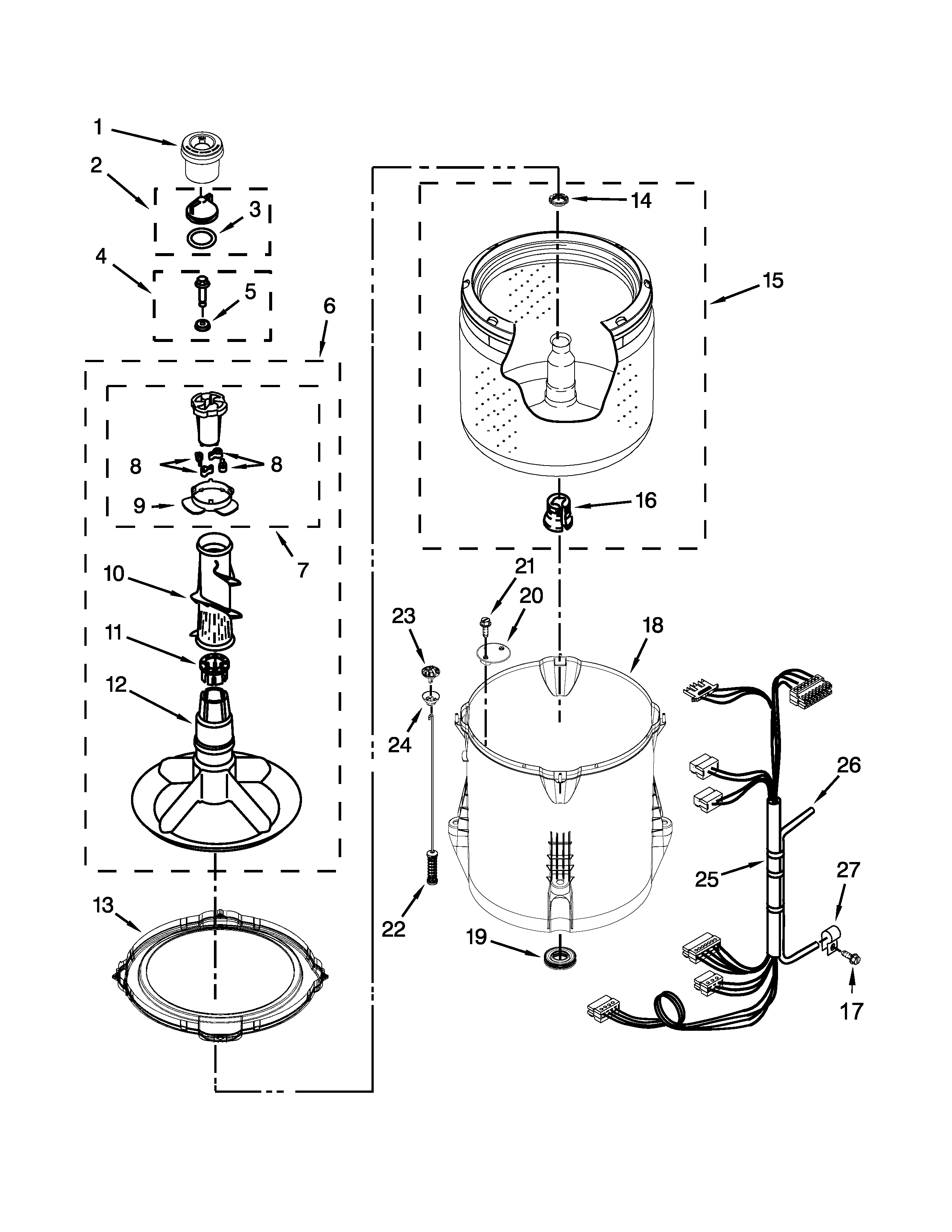 Maytag 7MMVWC100DW0 basket and tub parts diagram