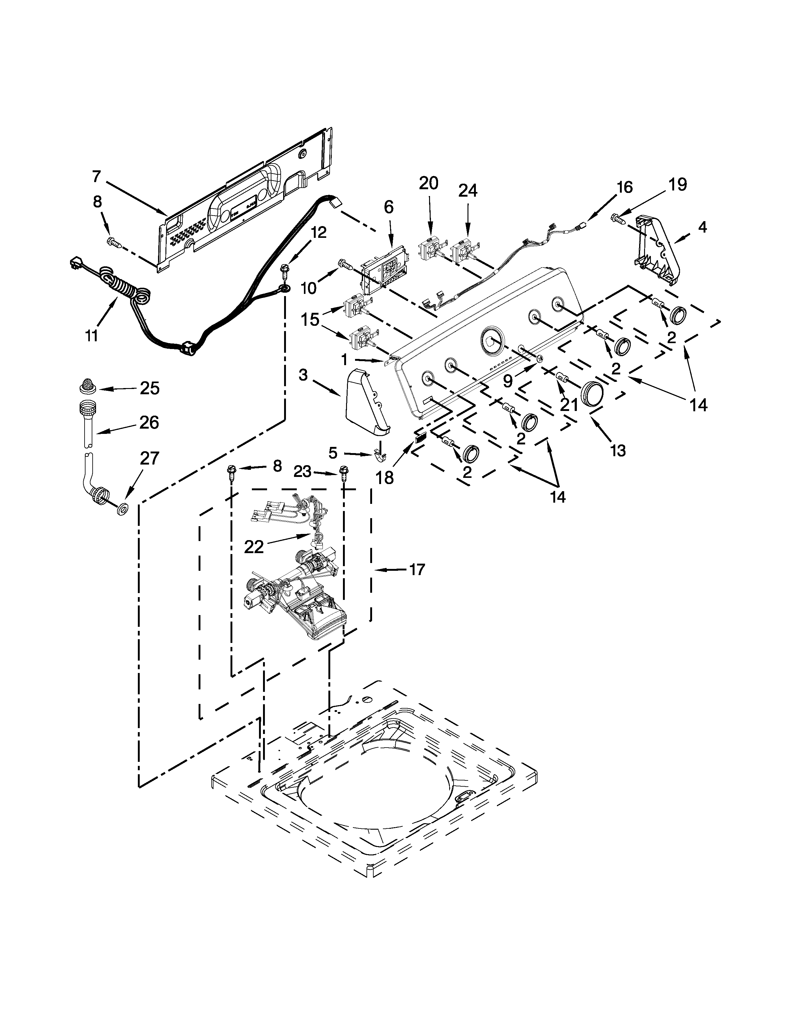 Maytag 7MMVWC200DW0 controls and water inlet parts diagram