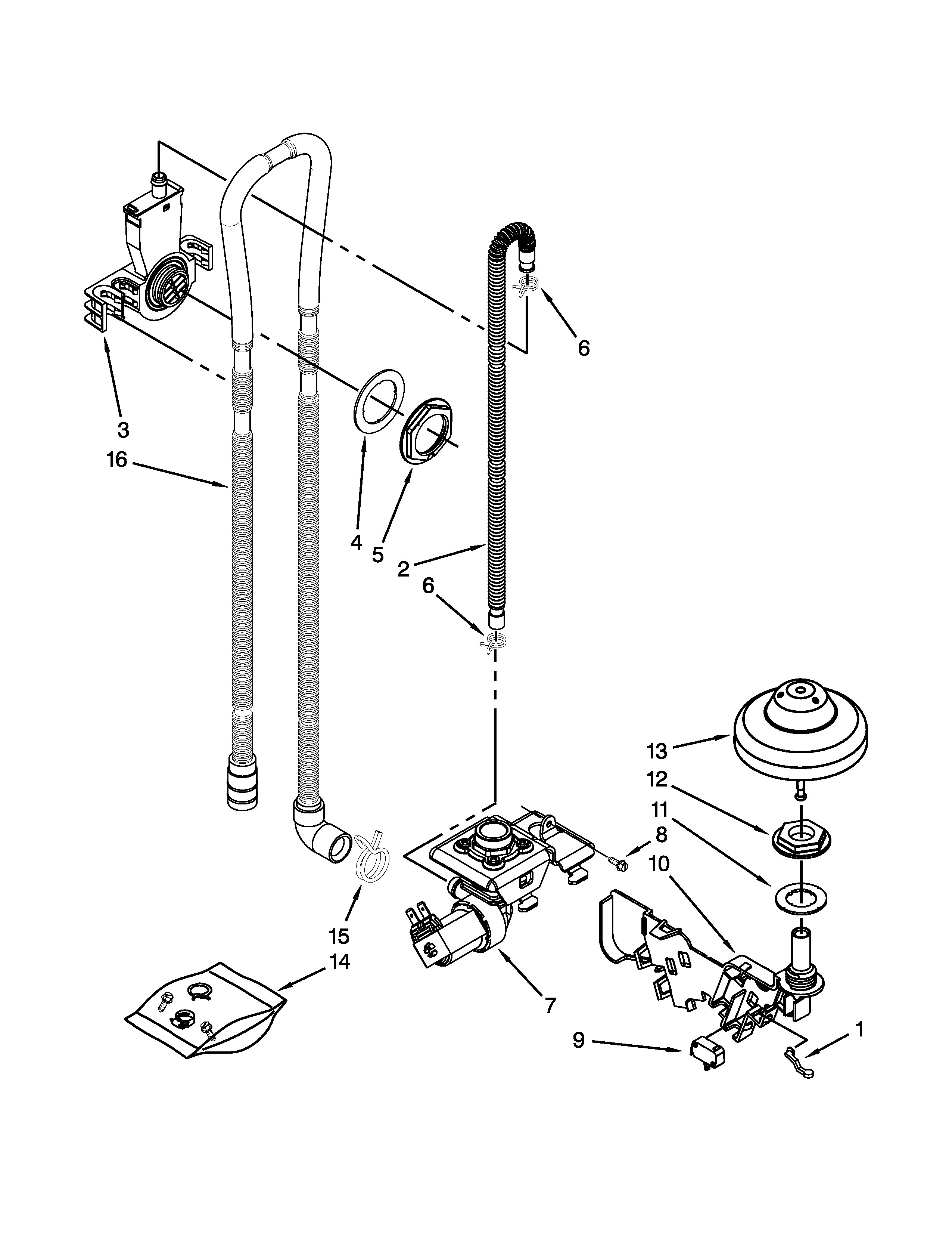 KitchenAid KUDW03CTSS0 fill, drain and overfill parts diagram