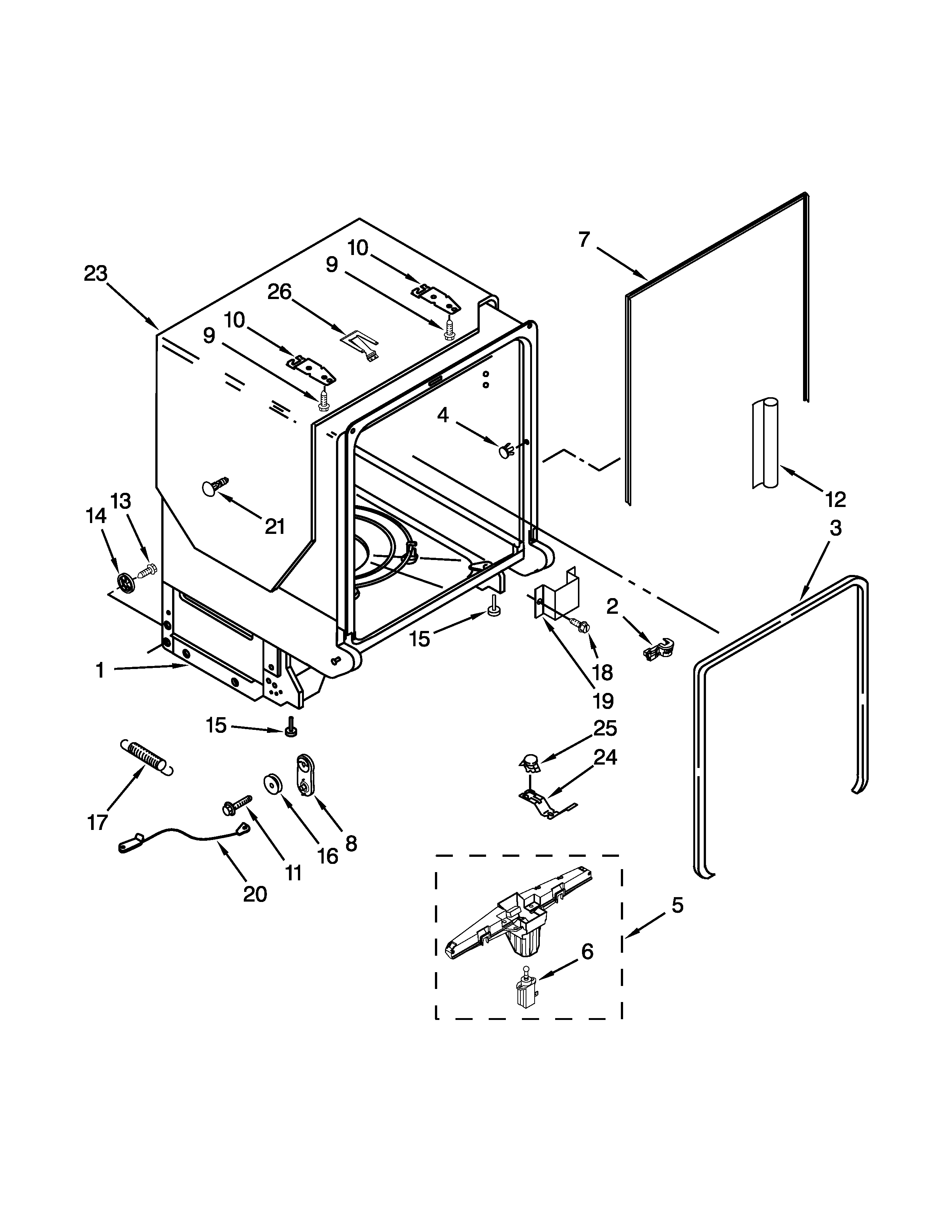 KitchenAid KUDW03CTSS0 tub and frame parts diagram