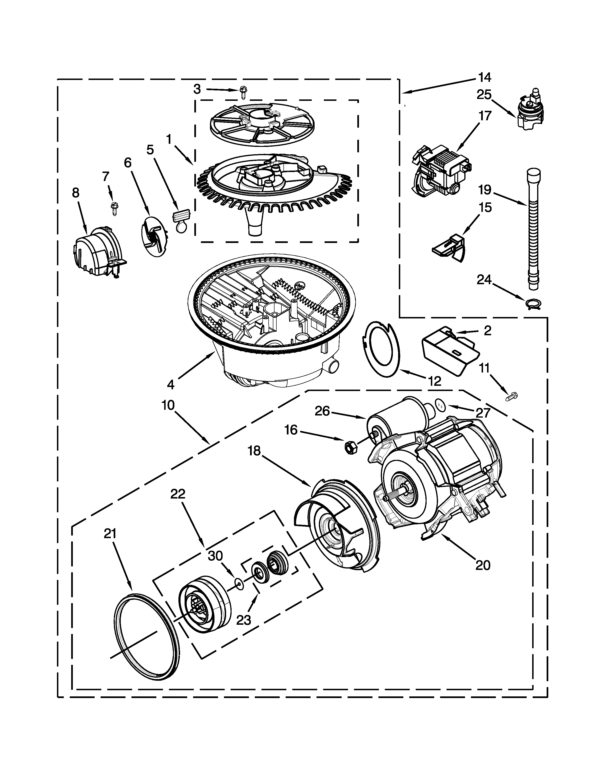 KitchenAid KUDW03CTSS0 pump and motor parts diagram
