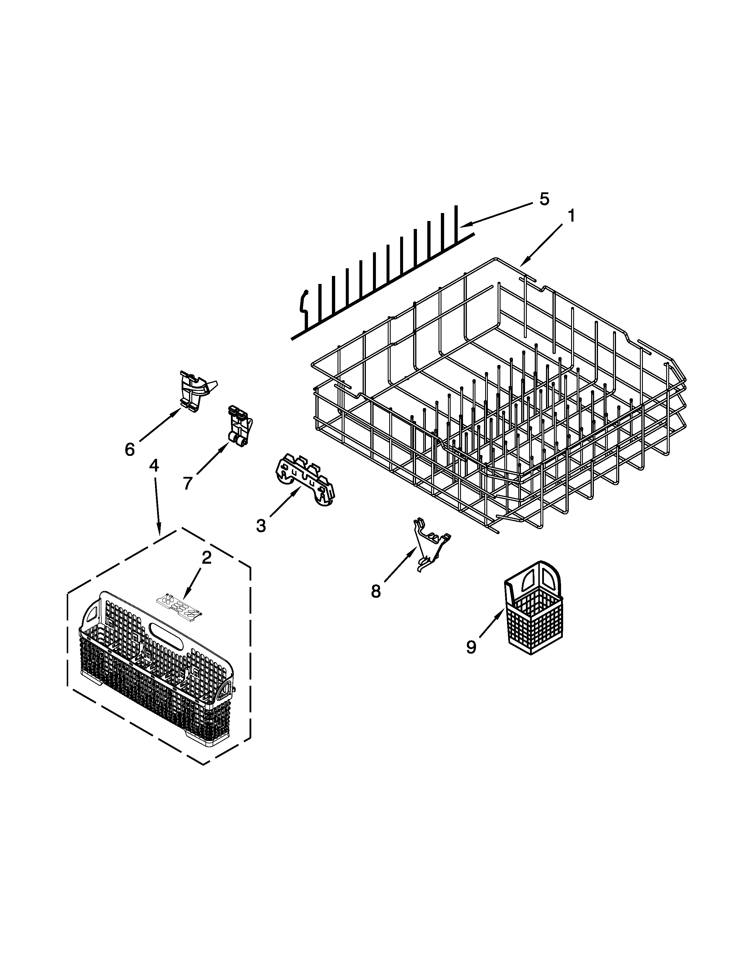 KitchenAid KUDW03CTSS0 lower rack parts diagram