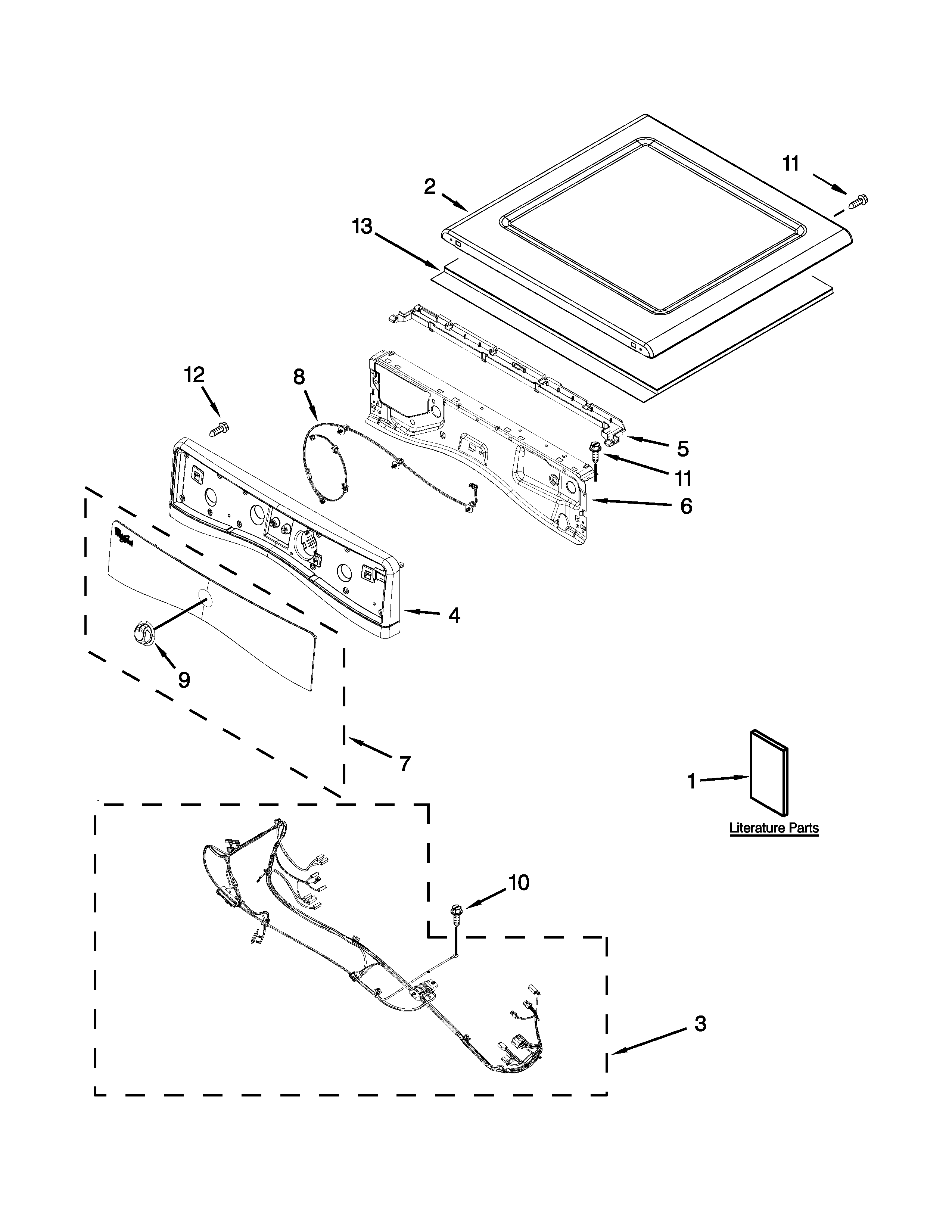 Whirlpool WGD88HEAW0 top and console parts diagram