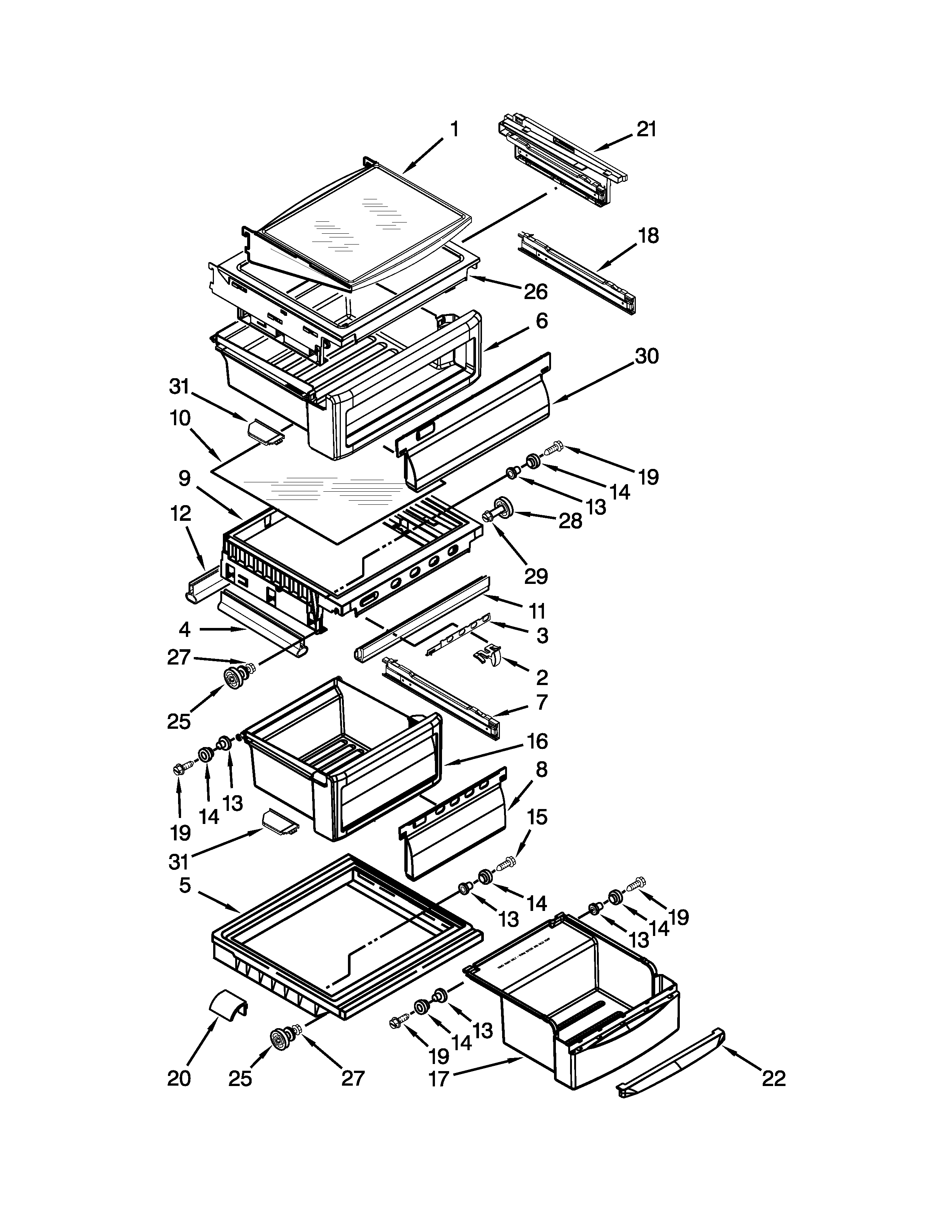 Jenn-Air JCD2395WES01 refrigerator shelf parts diagram