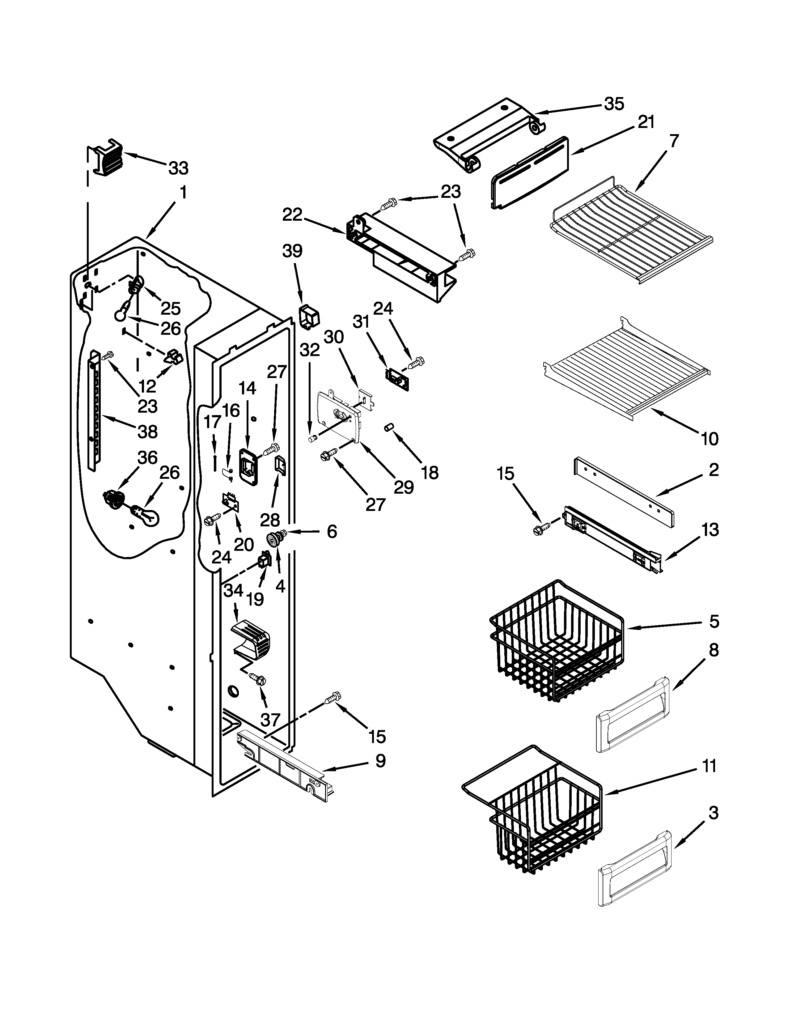 Jenn-Air JCD2395WES01 freezer liner parts diagram