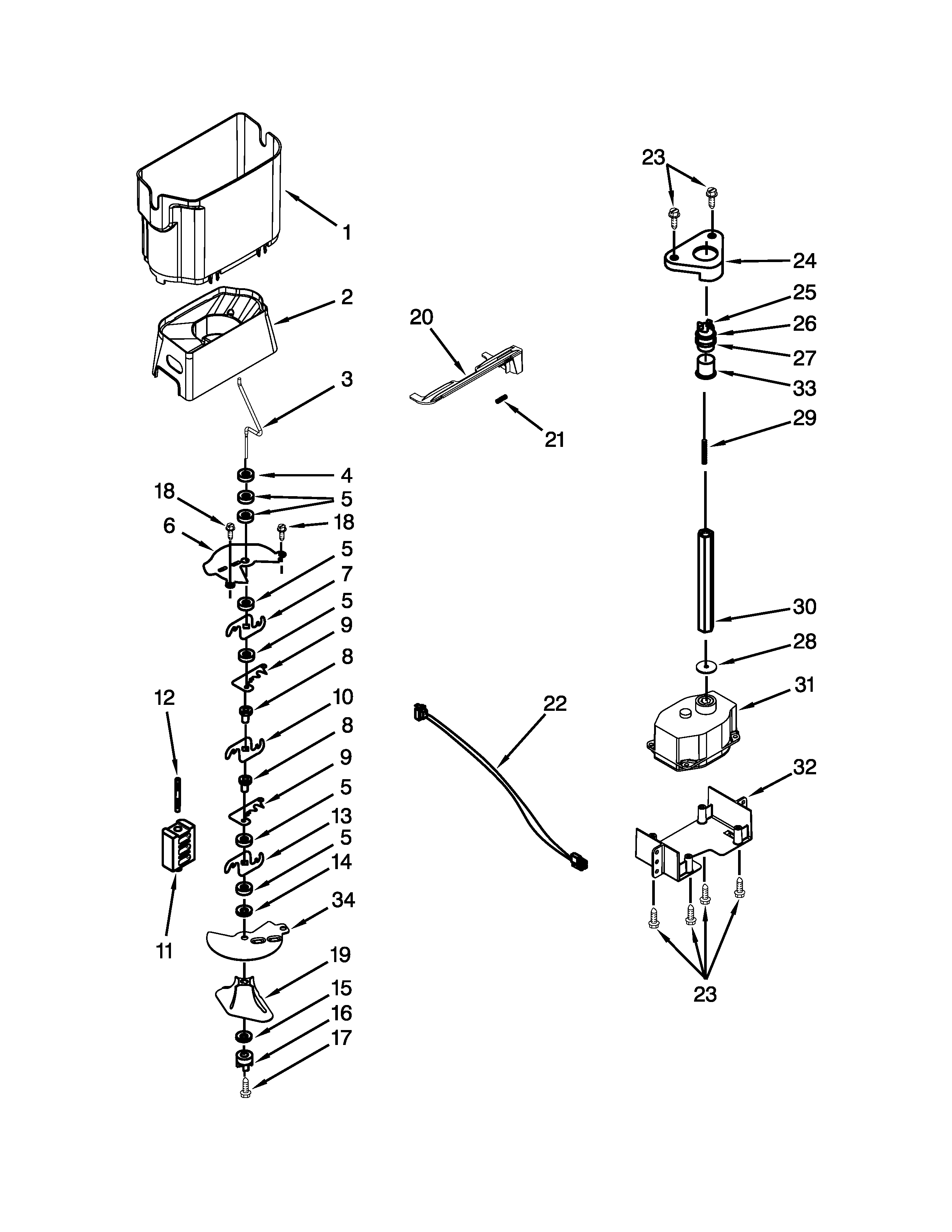 Jenn-Air JCD2395WES01 motor and ice container parts diagram