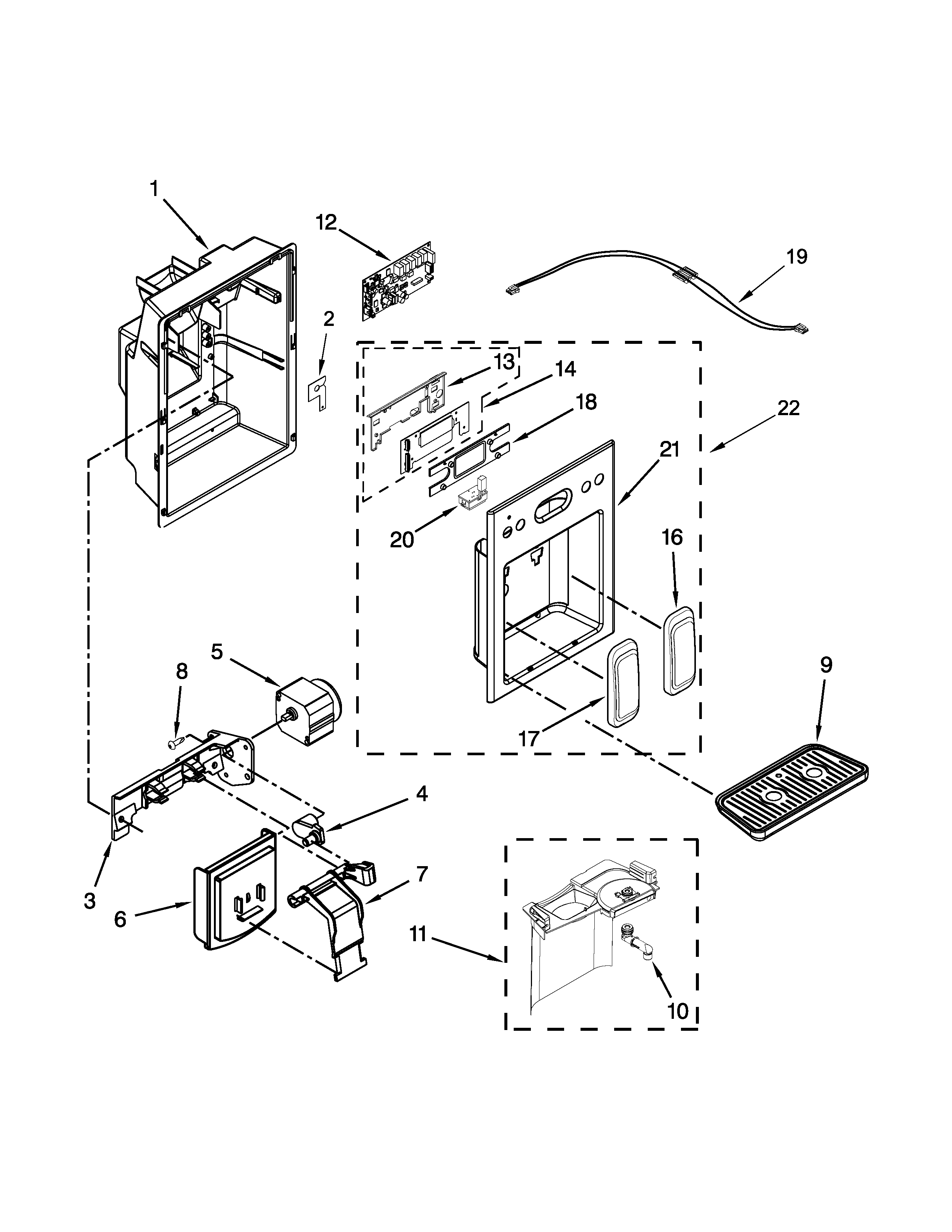 Jenn-Air JCD2395WES01 dispenser front parts diagram