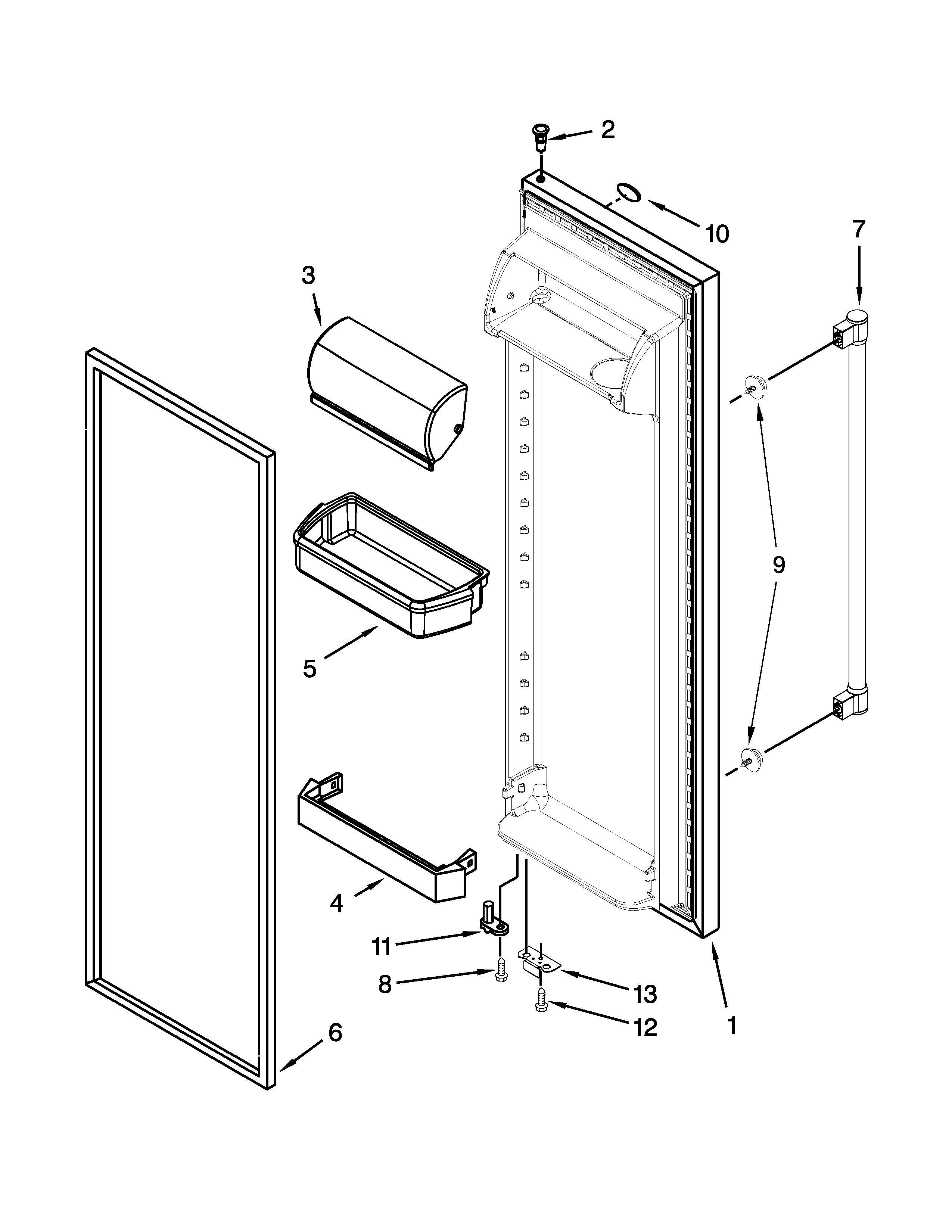 Maytag MSF25D4MDH00 refrigerator door parts diagram
