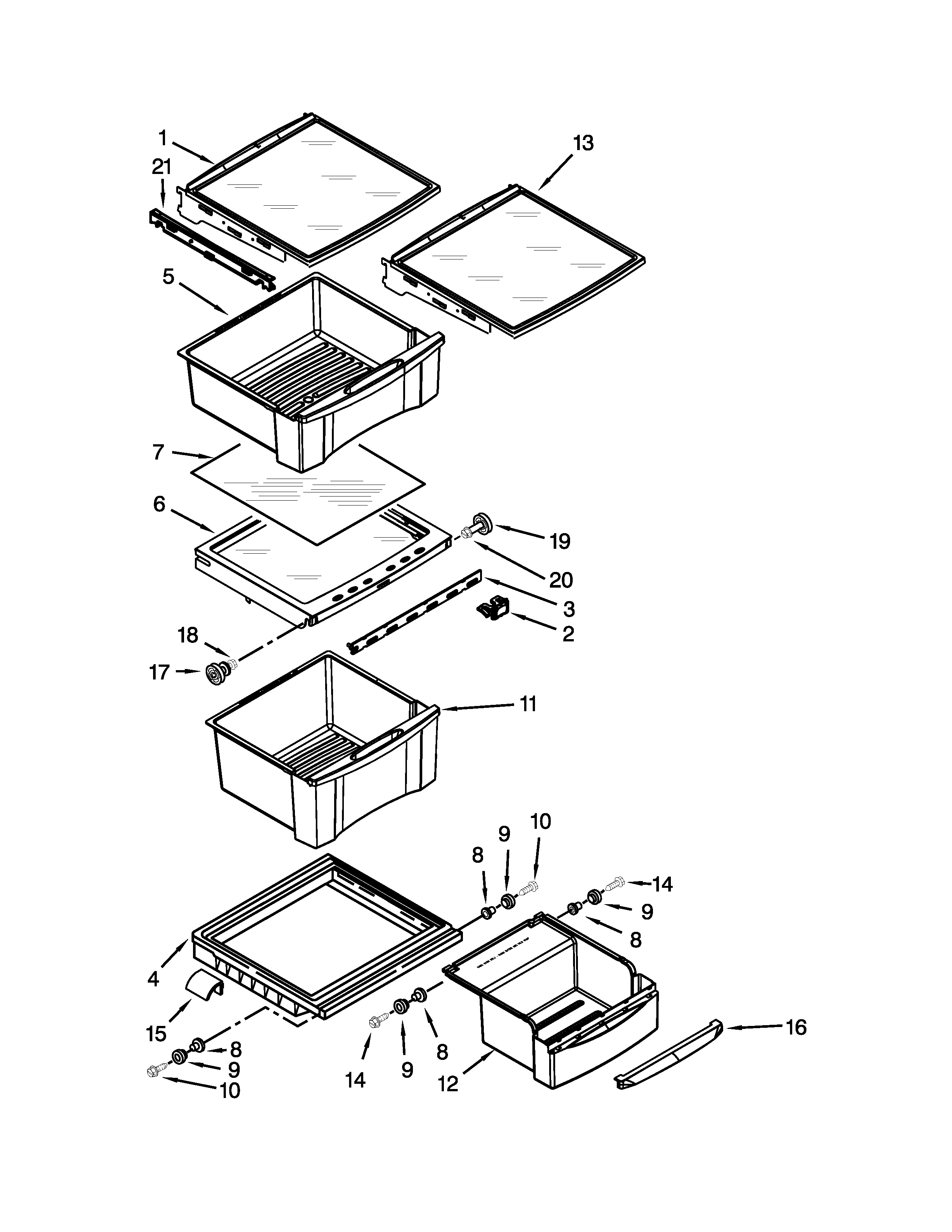 Whirlpool GC3SHAXVS00 refrigerator shelf parts diagram