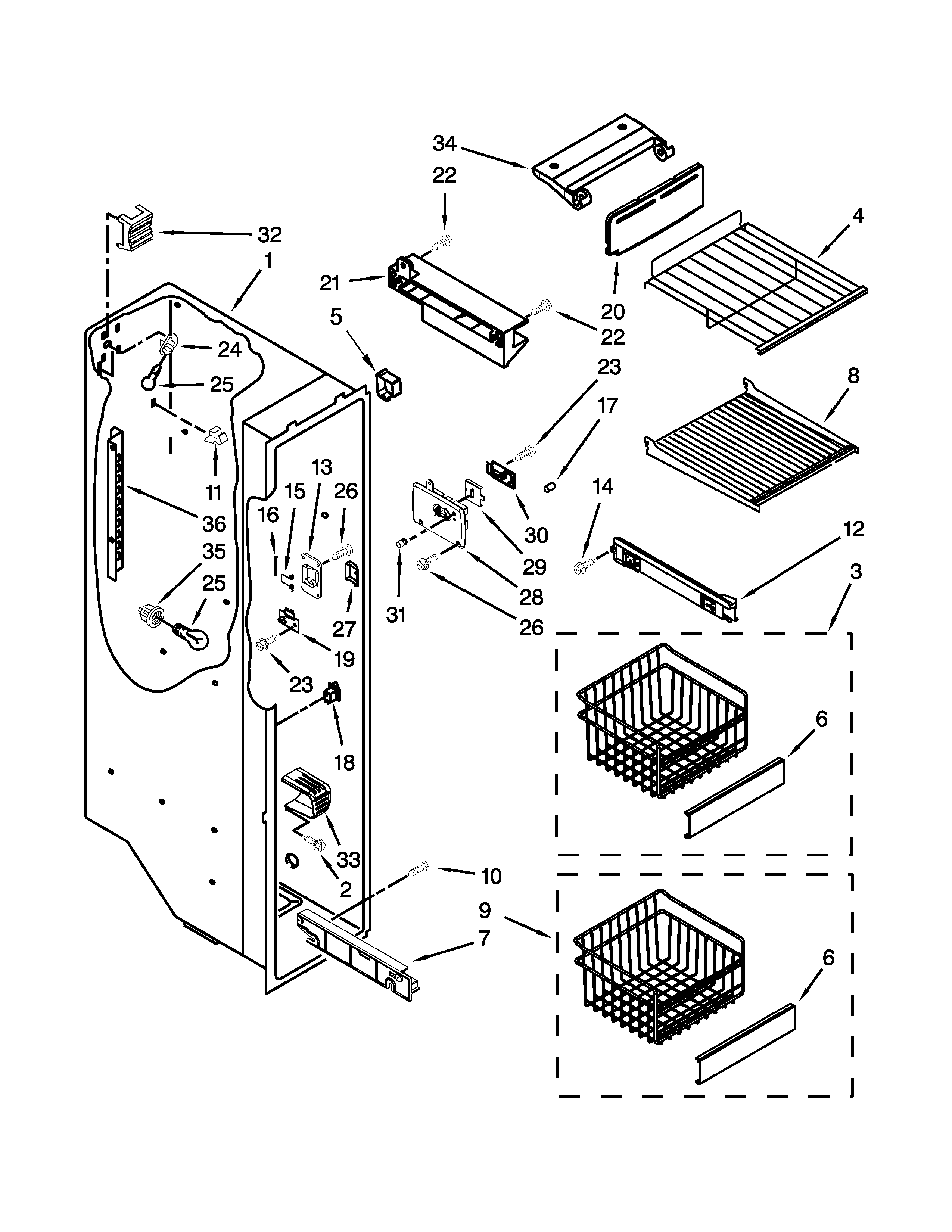 Whirlpool GC3SHAXVS00 freezer liner parts diagram