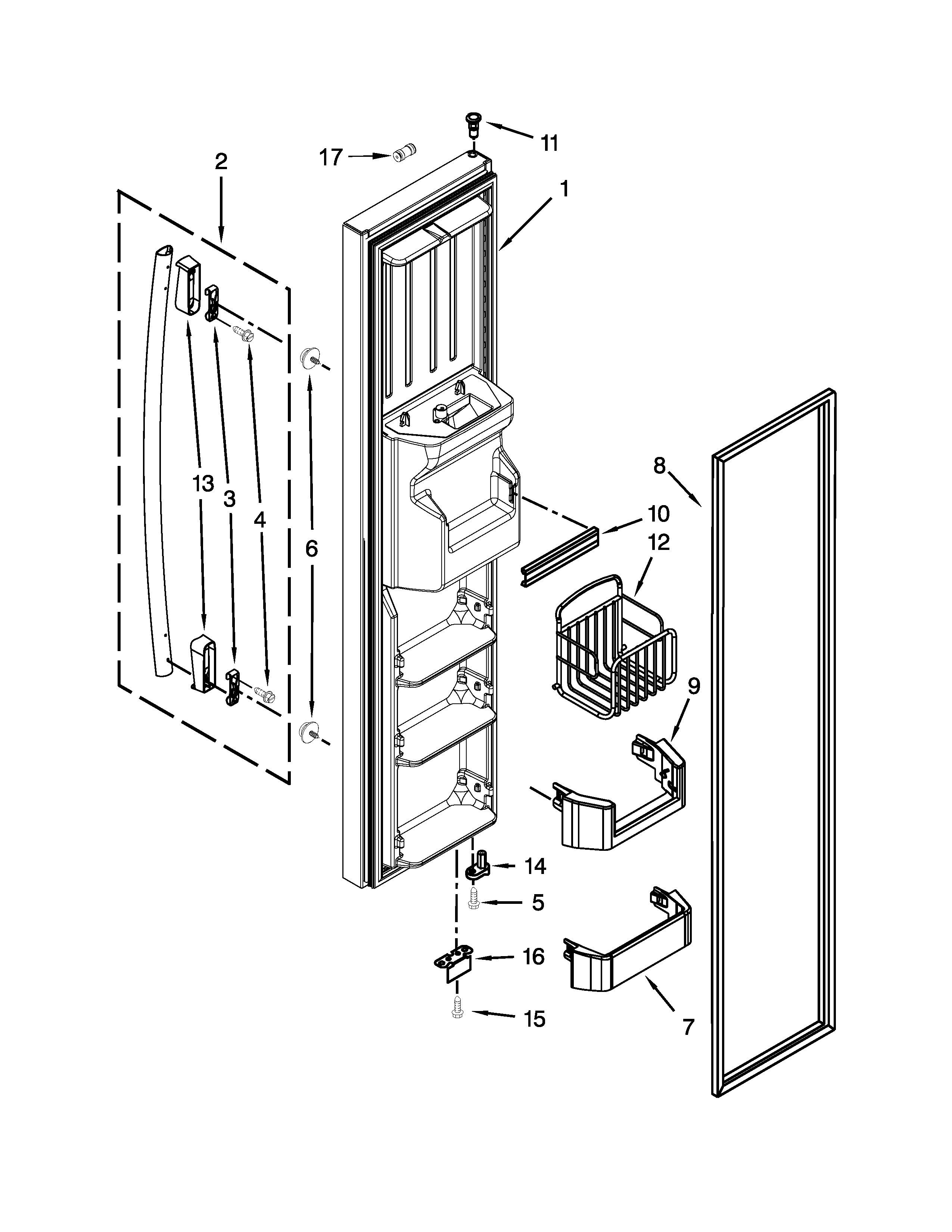 Whirlpool GC3SHAXVS00 freezer door parts diagram
