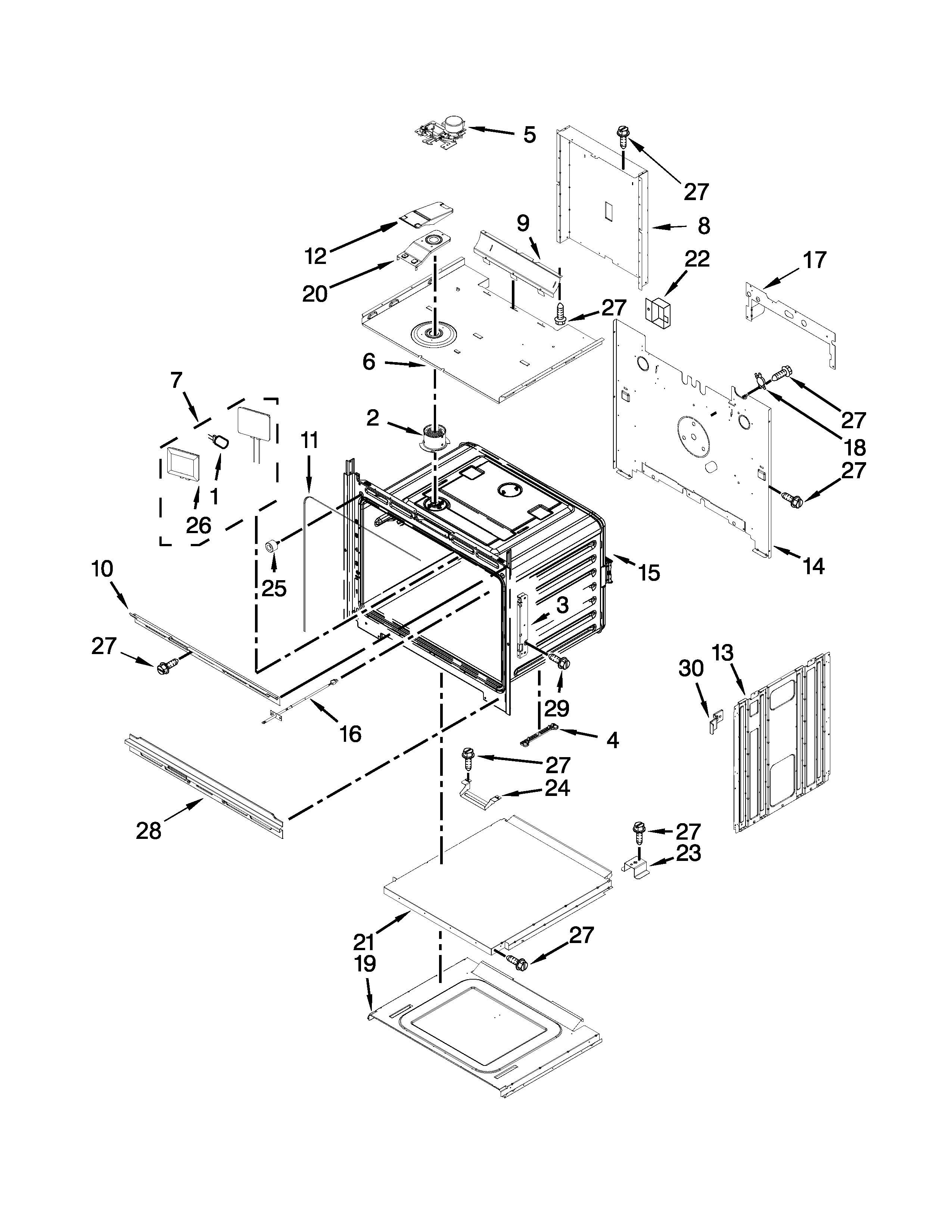 KitchenAid KEBS209BWH01 upper oven parts diagram