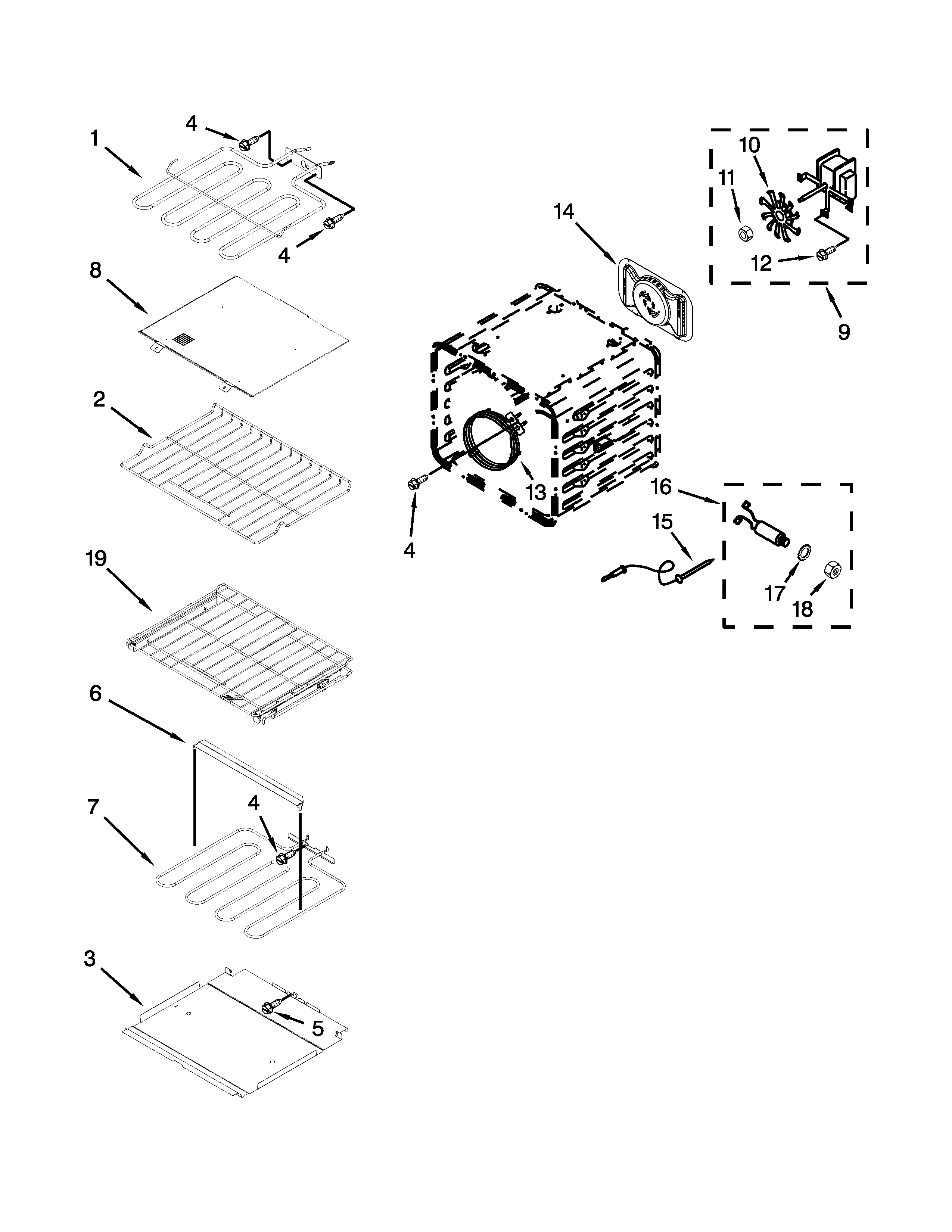 KitchenAid KEBS207BSS01 internal oven parts diagram