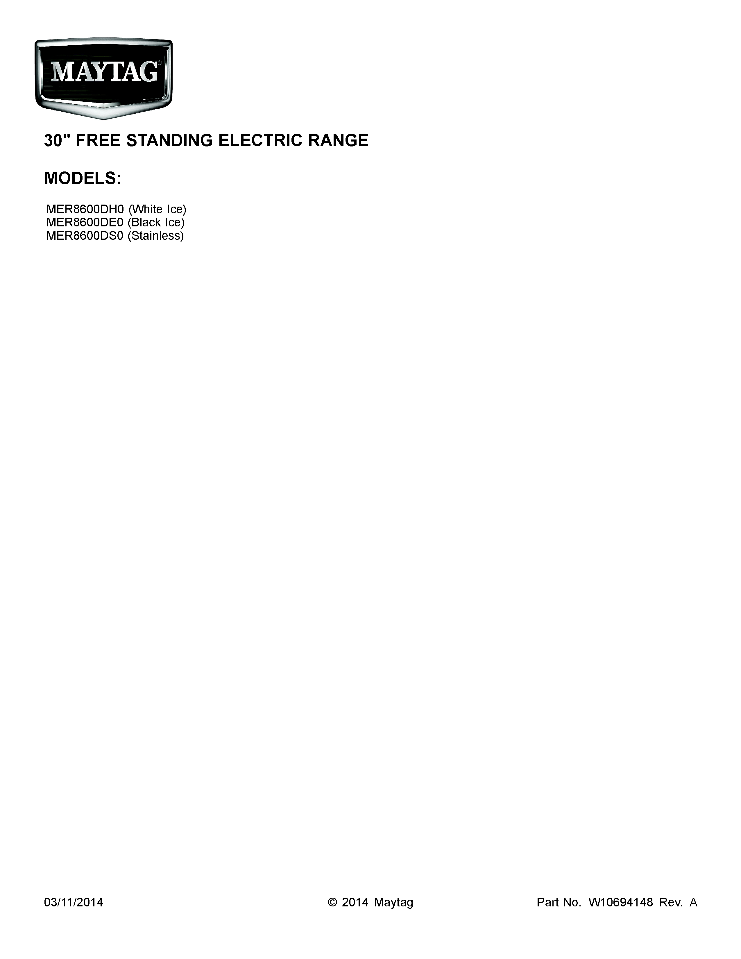Maytag MER8600DS0 cover sheet diagram