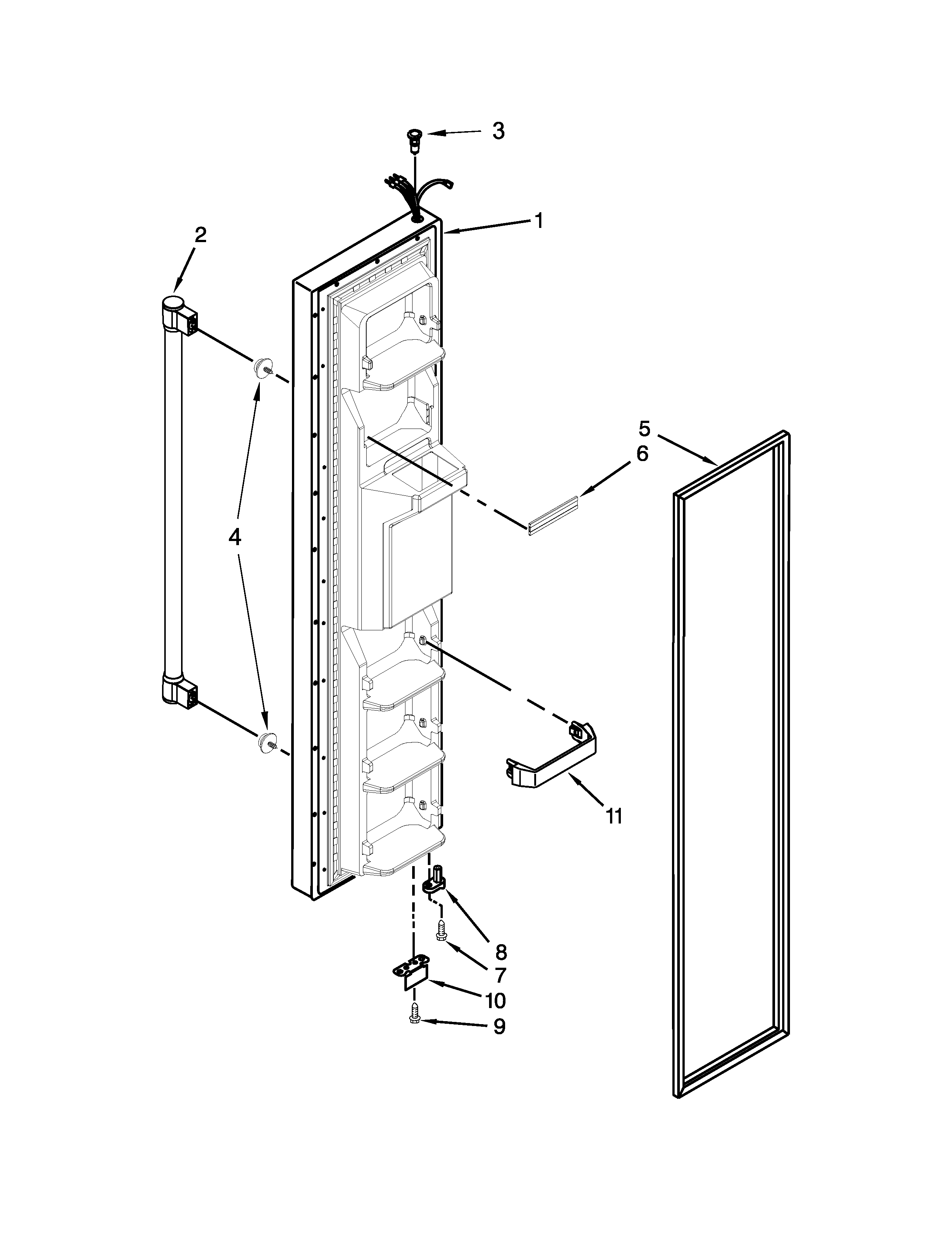 Maytag MSF21D4MDE00 freezer door parts diagram