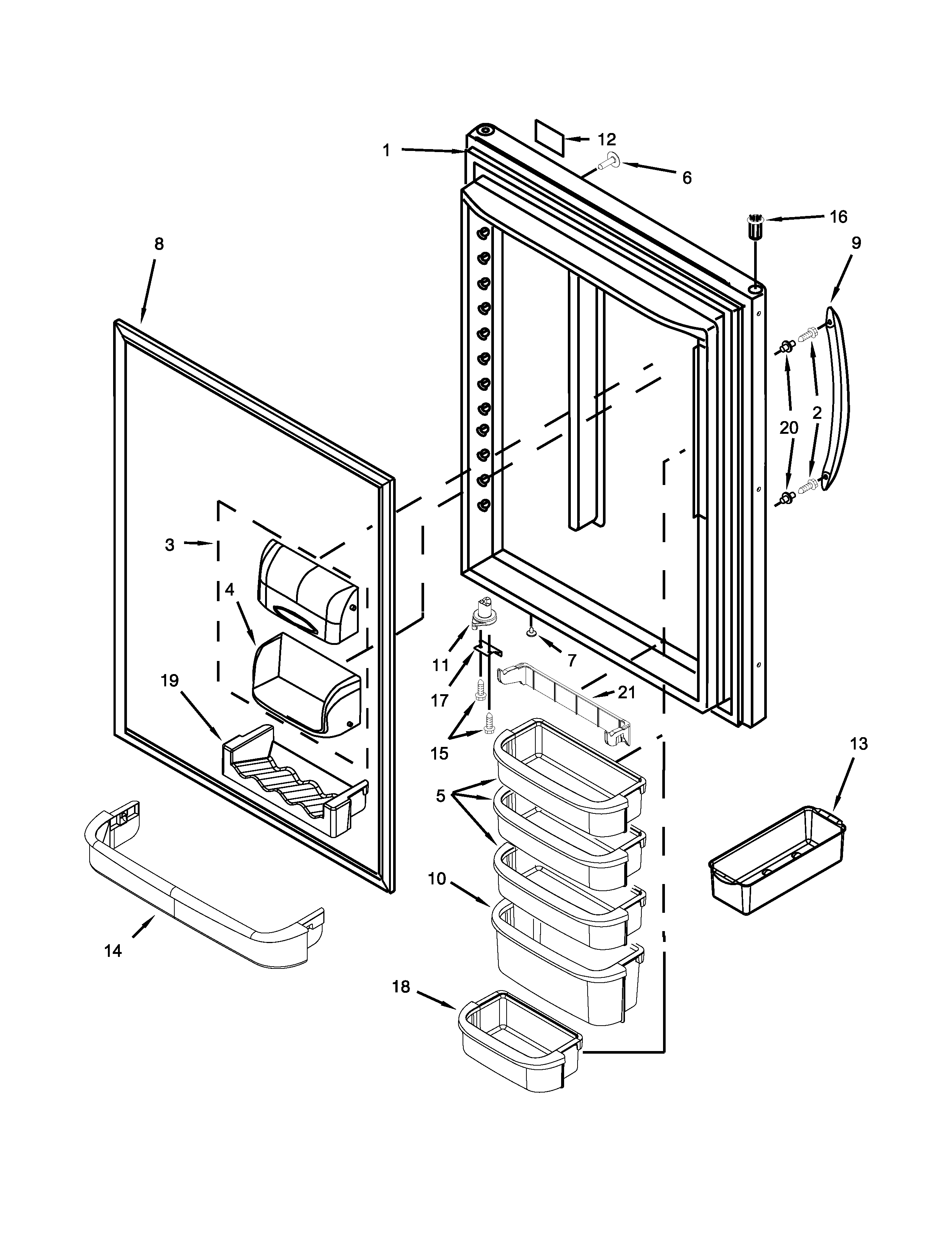 KitchenAid KBRS22KTBL01 refrigerator door parts diagram