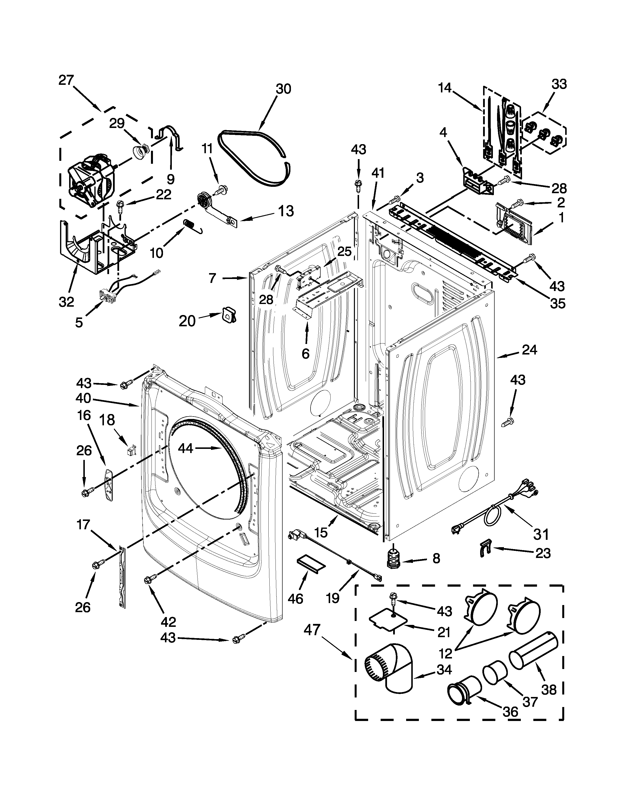 Maytag YMED6000XR0 cabinet parts diagram