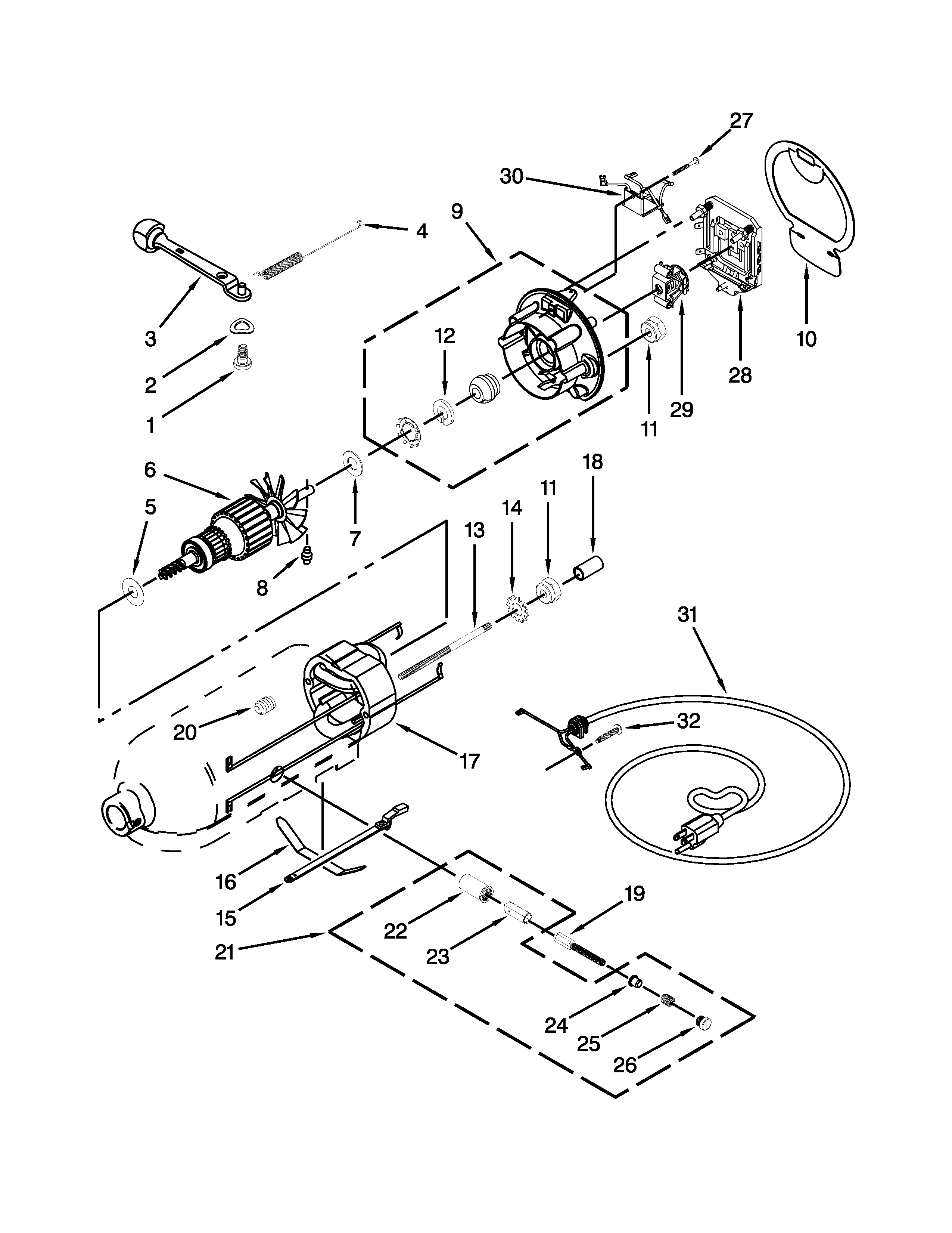 KitchenAid KSM120BLQCB0 motor and control unit parts diagram