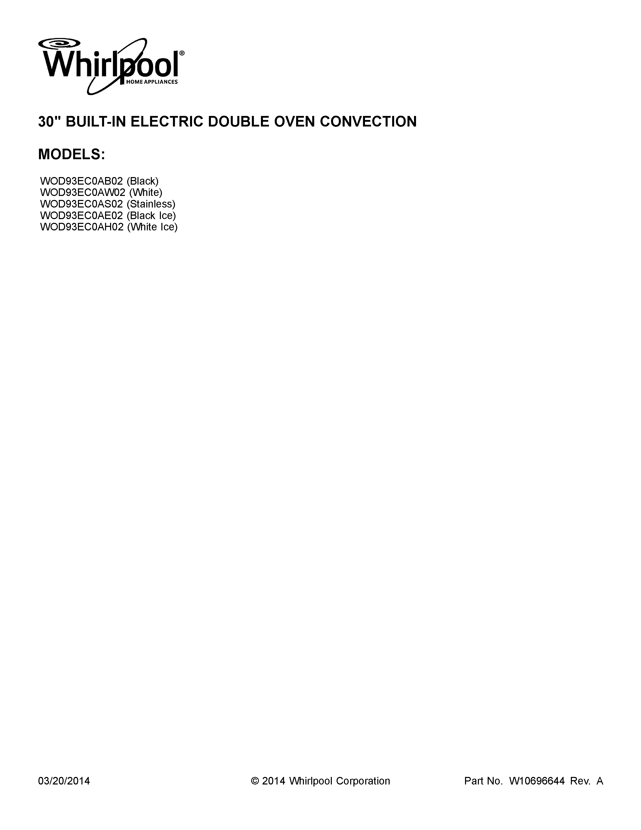 Whirlpool WOD93EC0AB02 cover sheet diagram