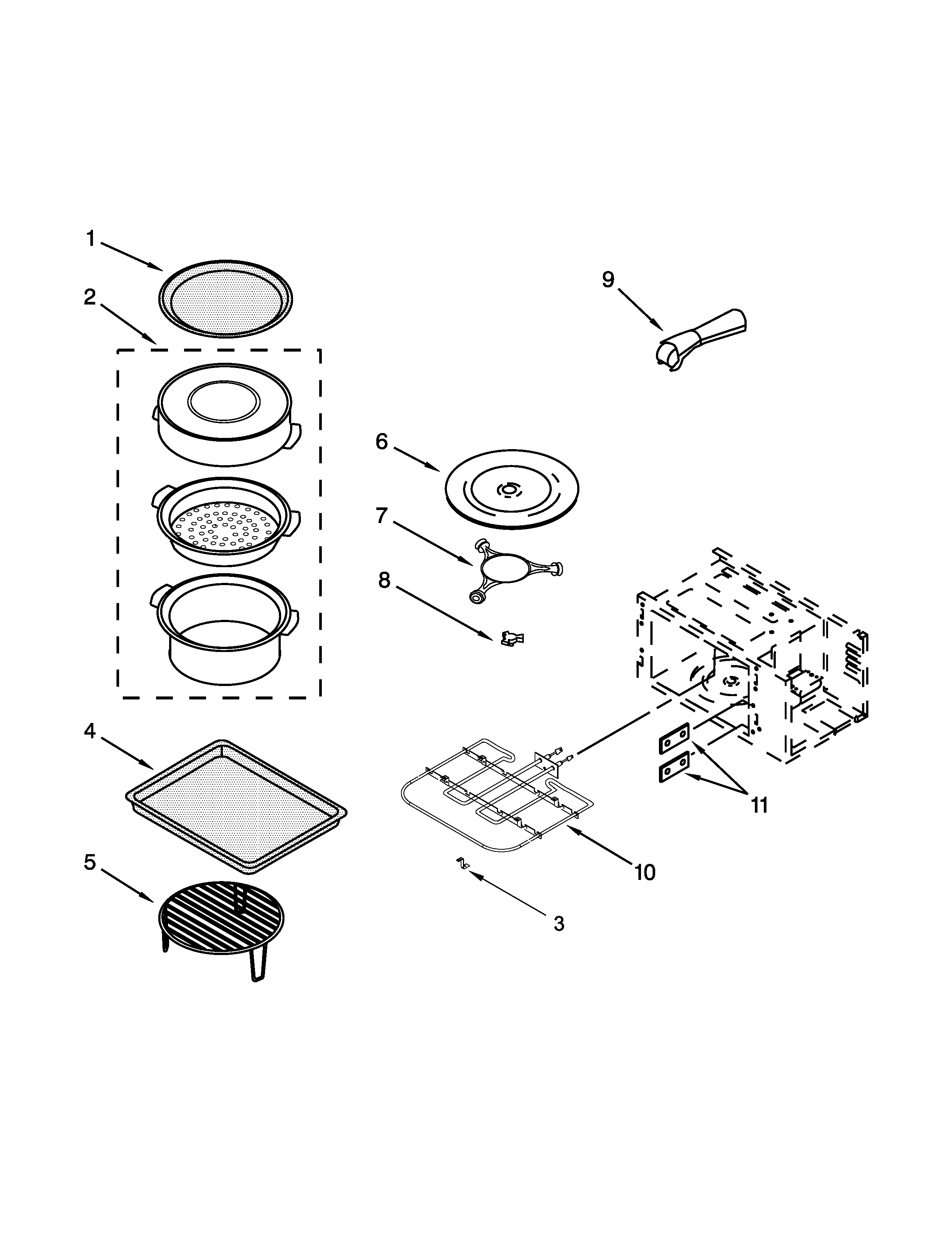 Whirlpool WOC54EC0AB01 internal microwave parts diagram