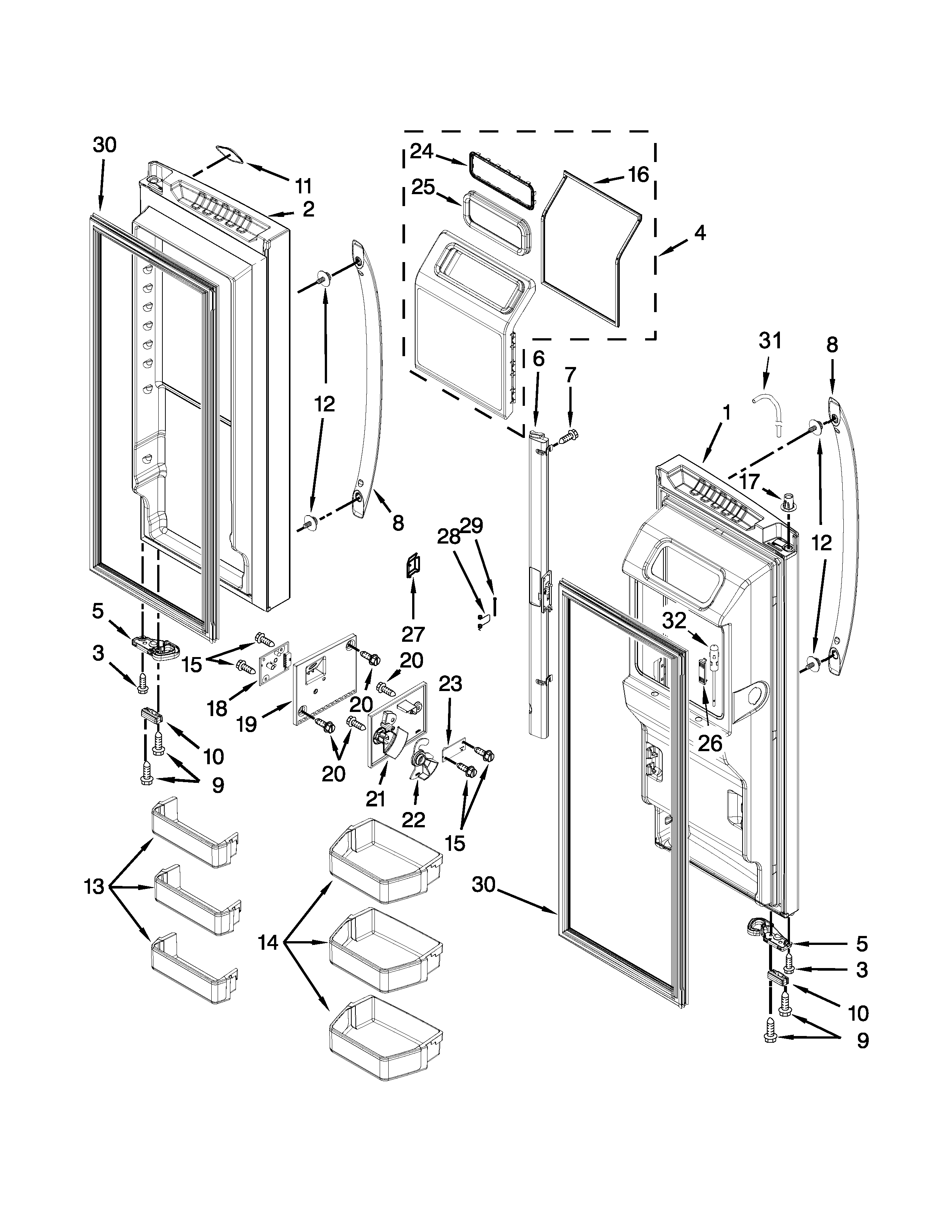 Whirlpool WRF736SDAM10 refrigerator door parts diagram