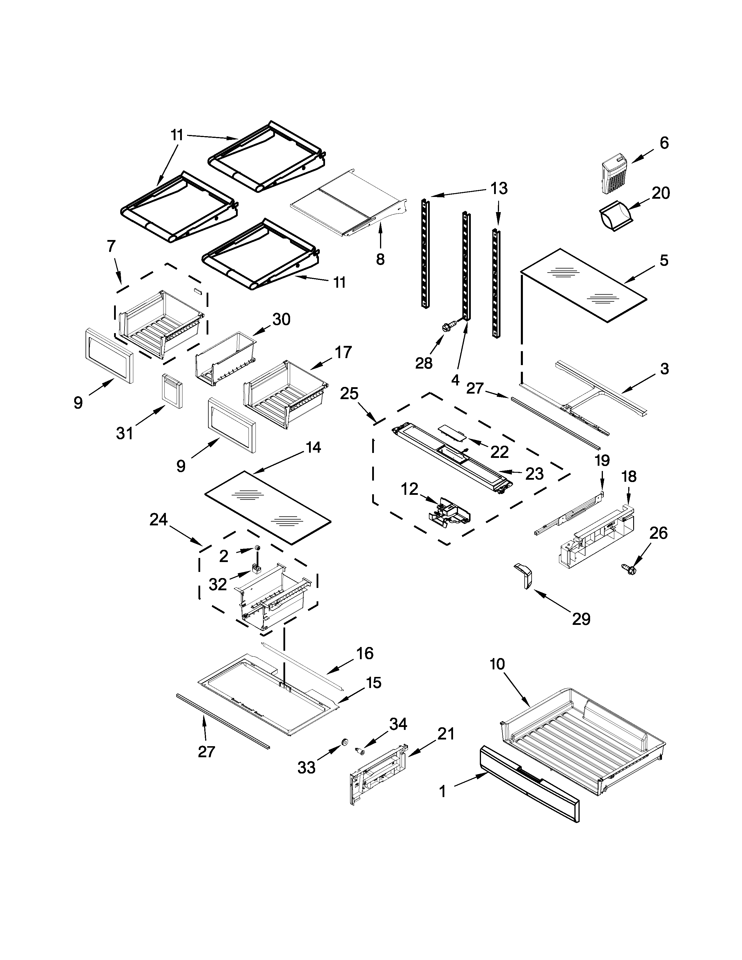 Whirlpool WRF736SDAM10 shelf parts diagram
