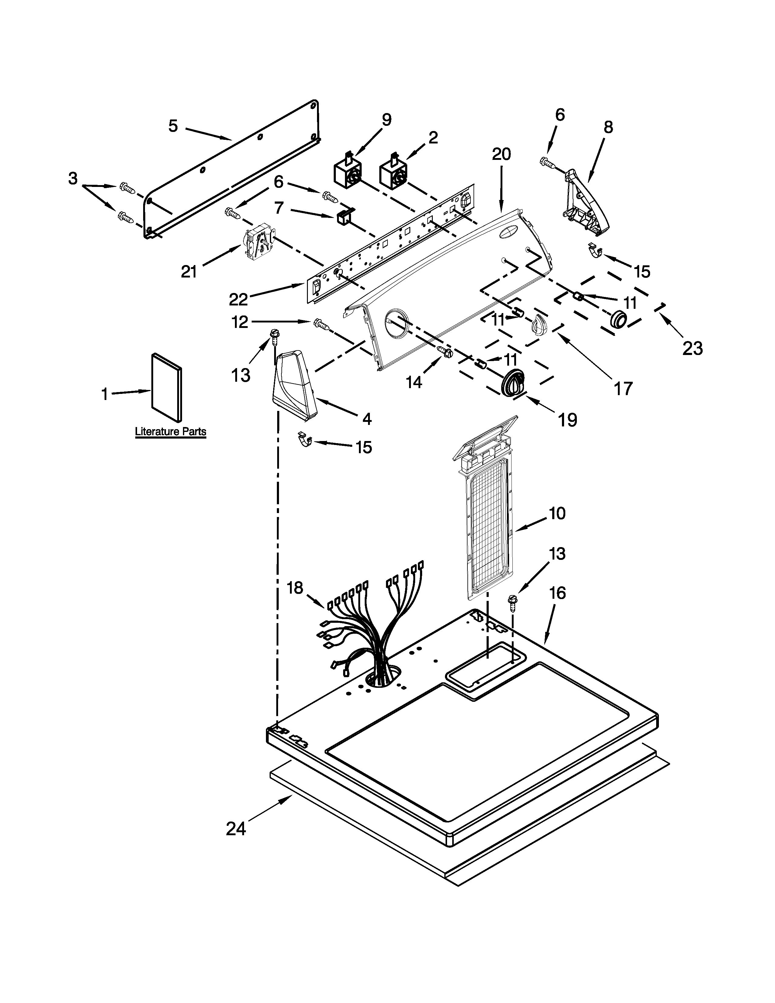 Whirlpool 7MWED1600BM1 top and console parts diagram