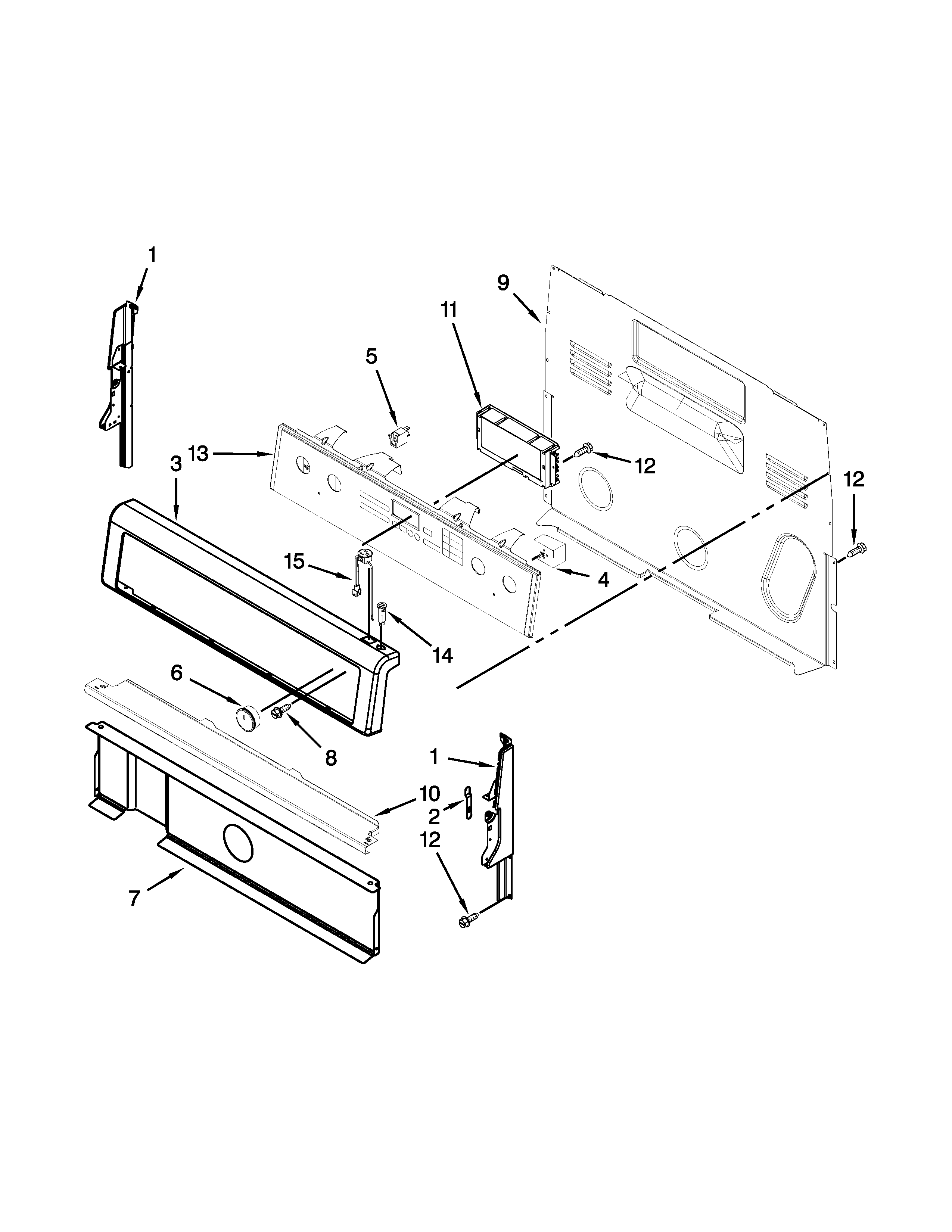 Whirlpool YWFE710H0BS1 control panel parts diagram