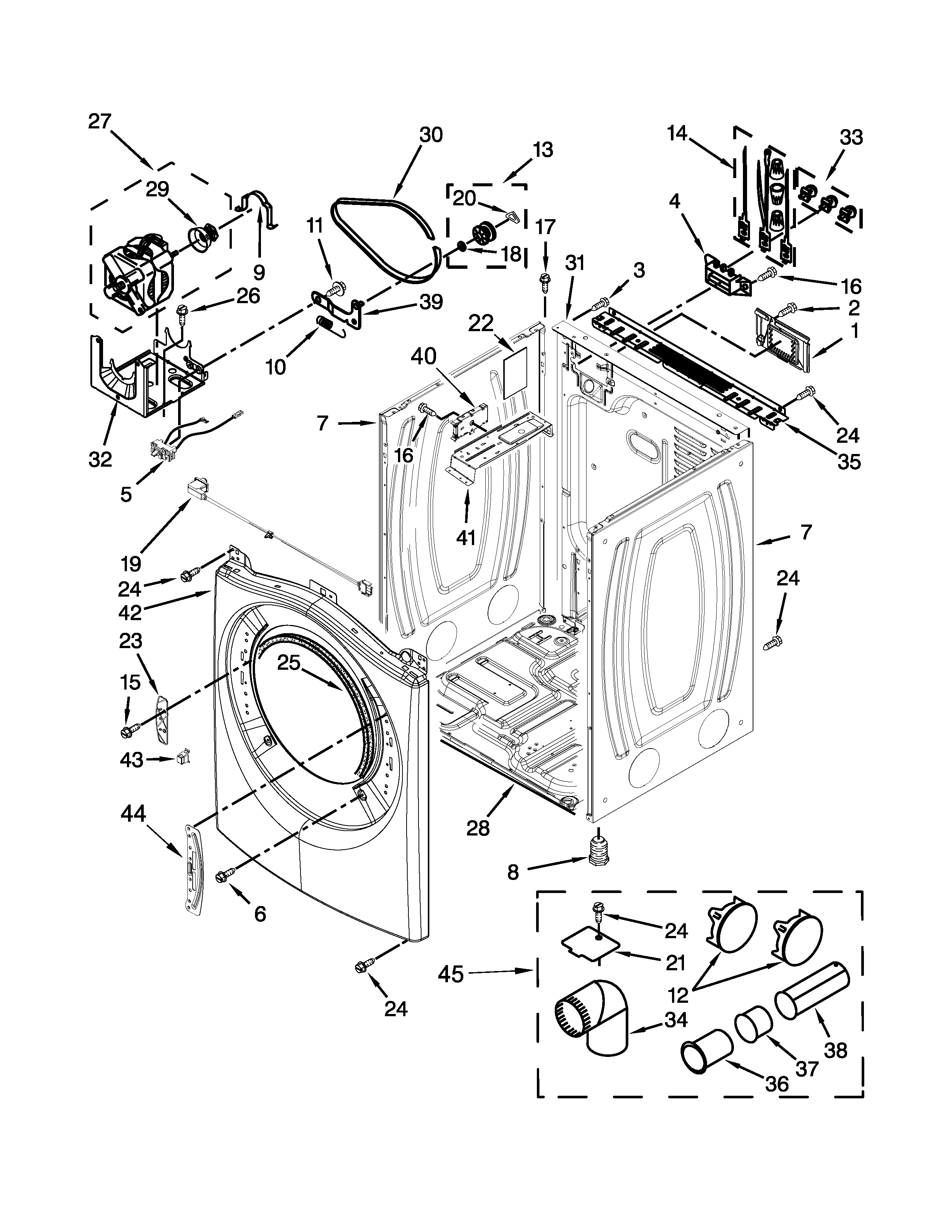 Whirlpool WED8740DW0 cabinet parts diagram