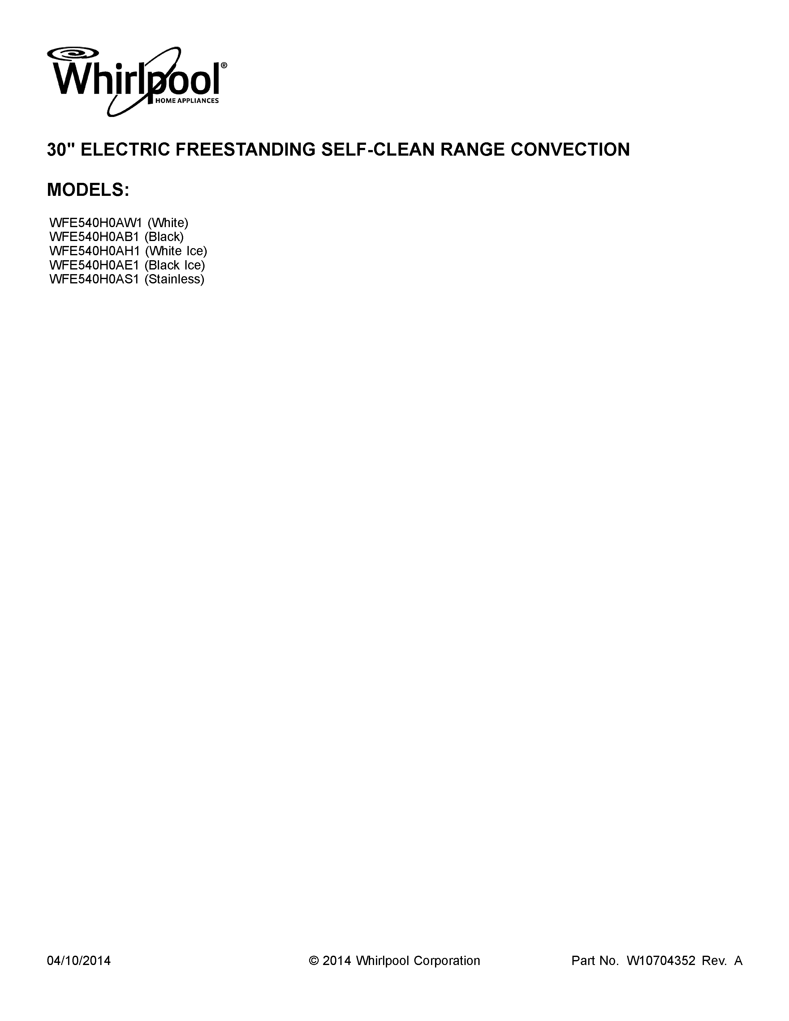 Whirlpool WFE540H0AW1 cover sheet diagram